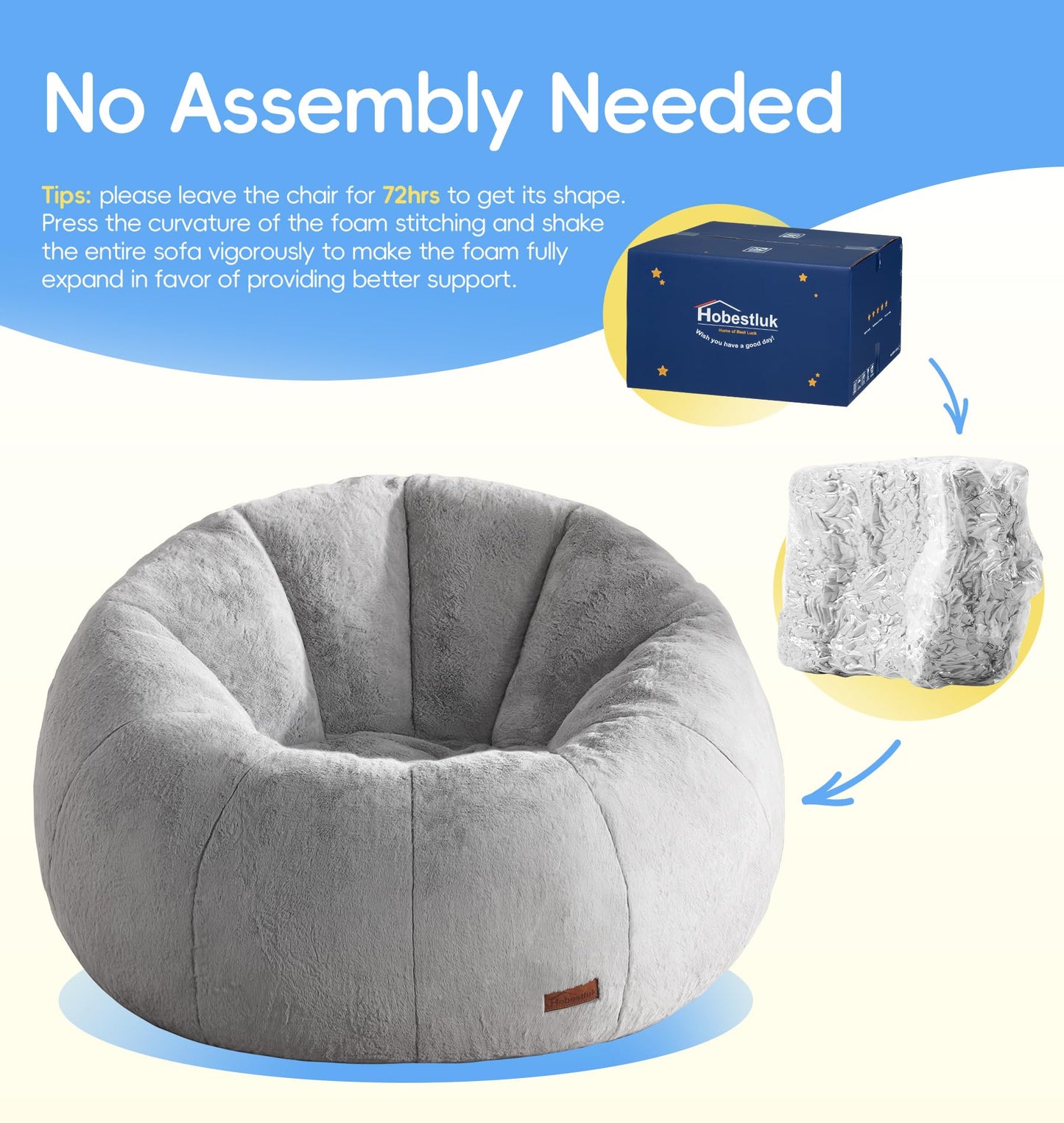 Hobestluk Bean Bag Chair for Teens Beanbag with Donut Shape Small Bean Bag Chair with Portable Handle Kids Bean Bag Couch for Living Room Bedroom Playroom (Grey, Large)