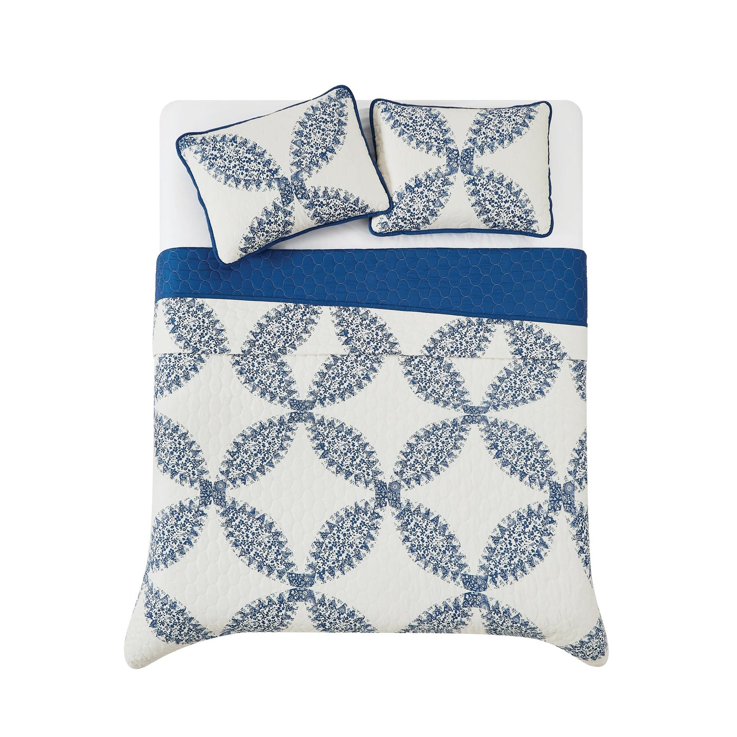 CANNON Abigail Quilt Set Cream and Blue Polyester 3-Piece King Quilt Set, Floral Themed, for Men and Women, Oeko-TEX Certified Confidence