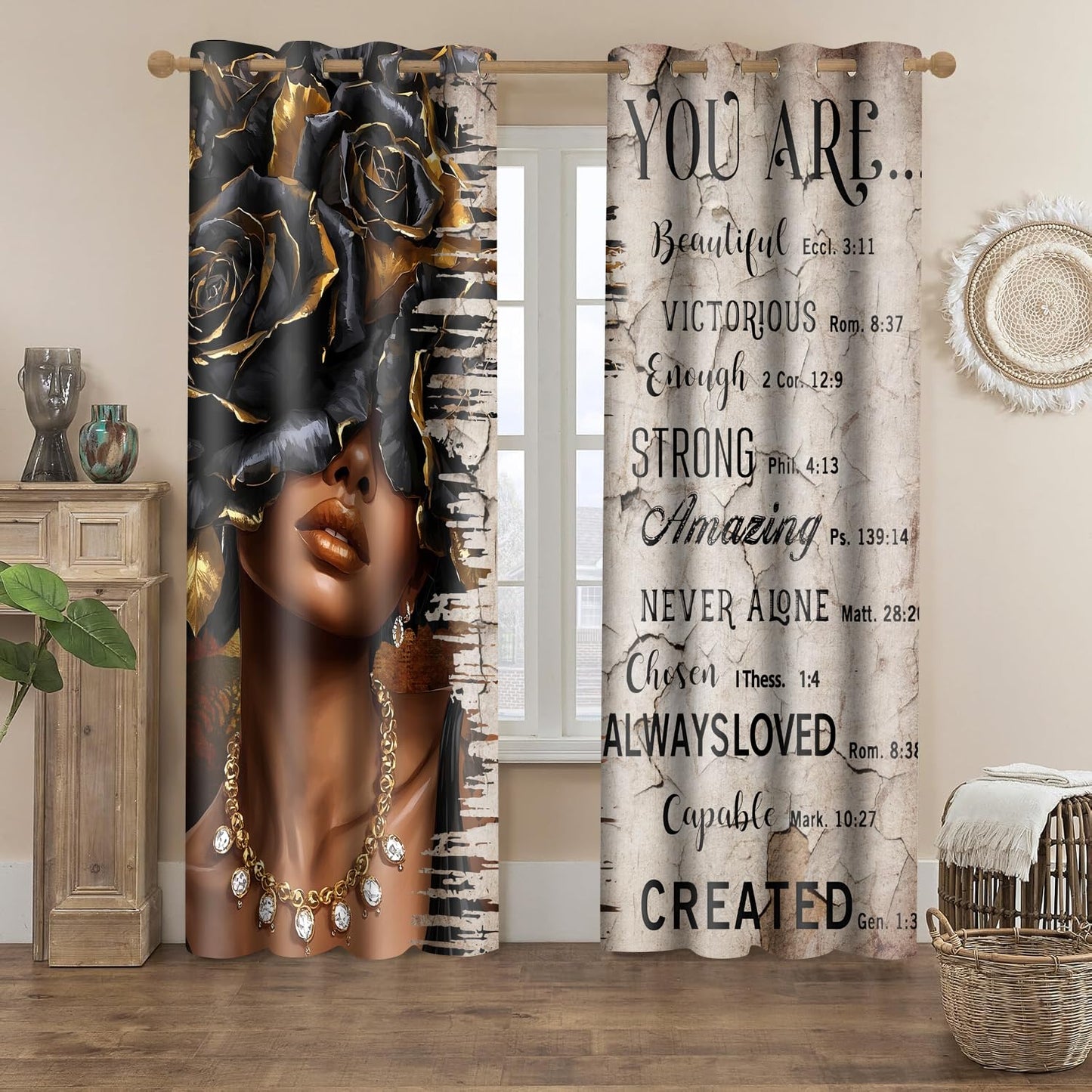 HIYSMT African American Black Woman Curtains Black Girl Afro Blackout Curtain 5284inch Funny Inspirational Quotes Black Gold Queen Privacy Drape for Lady Bedroom Living Room 2Panel HI012CL