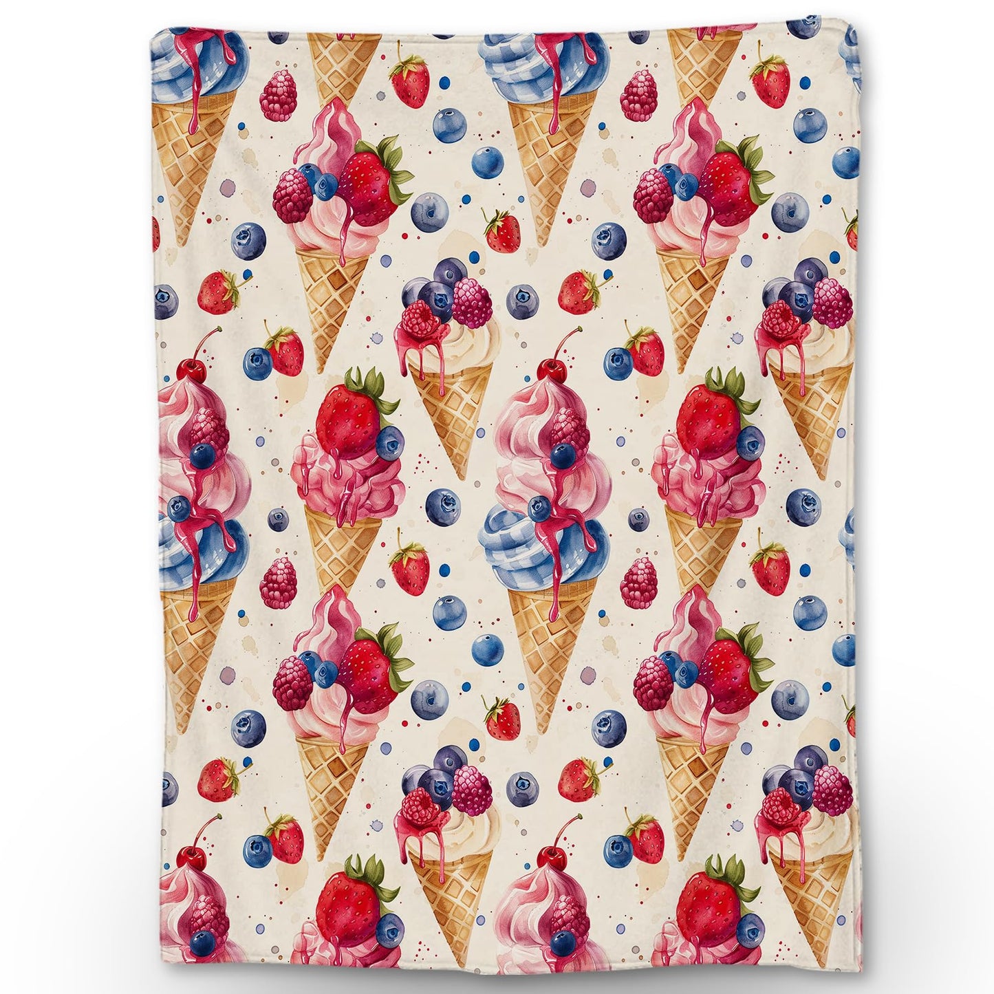 Ti Caldi Ice Cream & Fruit Blanket, Soft Warm Lightweight Flannel Throw Blanket for Couch, Bed, Travel & Outdoor, Cozy Fluffy Fuzzy Blankets for Women Men, Home Decor 60×50 in