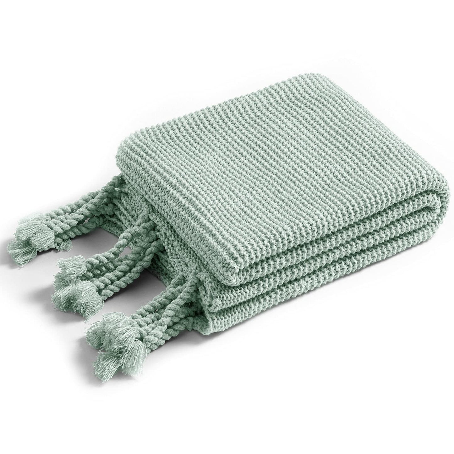 RUDONG M Knitted Throw Blanket with Fringe, Sage Green Knit Throw Blanket for Couch Bed Sofa 50 x 60 Inch
