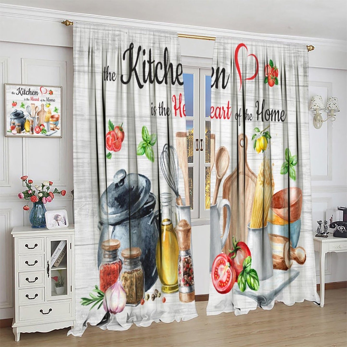 Focusbrite Rustic Kitchen Curtains, Vintage Farmhouse Country Fresh Vegetables Funny Quotes Window Drapes for Bedroom Living Room Kitchen Set 2 Panels,42x45 Inches