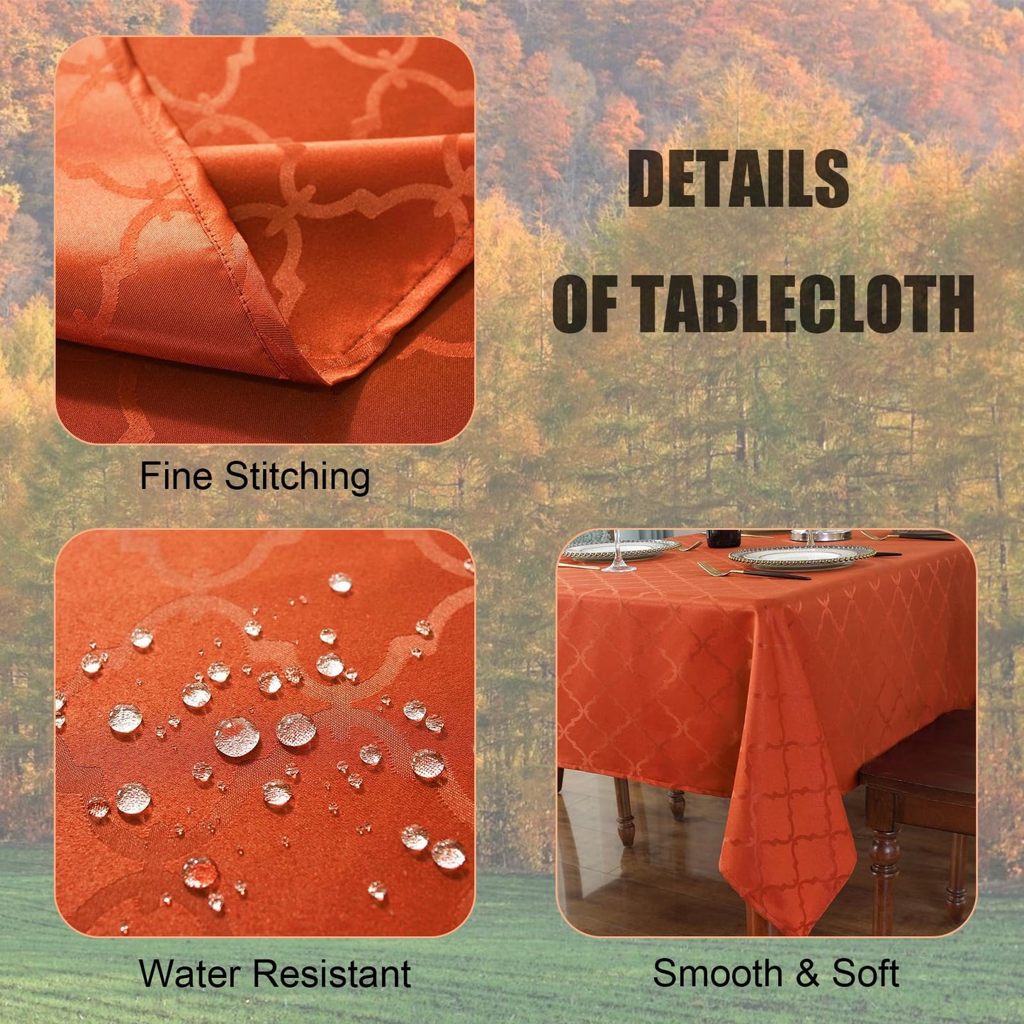 SASTYBALE Thanksgiving Tablecloth Rectangle, Fall Floral Table Cloth Spill Proof Wrinkle Resistant Table Cover for Autumn Harvest, Dining(60"x102",8-10 Seats,Rust/Orange)