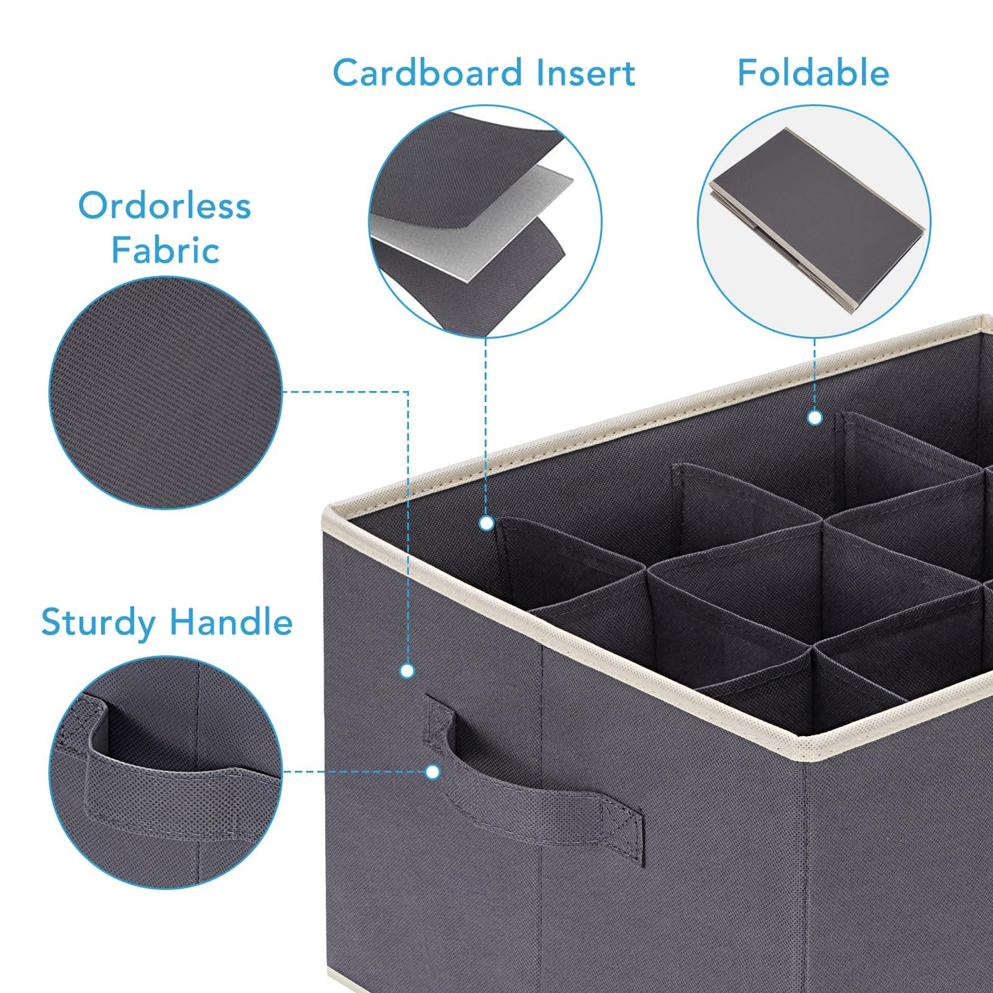 Baesyhom 3 Pcs Dark Grey 12-Slots Pants Organizers & 3 Pcs Beige Bed Sheet Organizers and Storage for Linen Closet with Handle, Large Size, Foldable