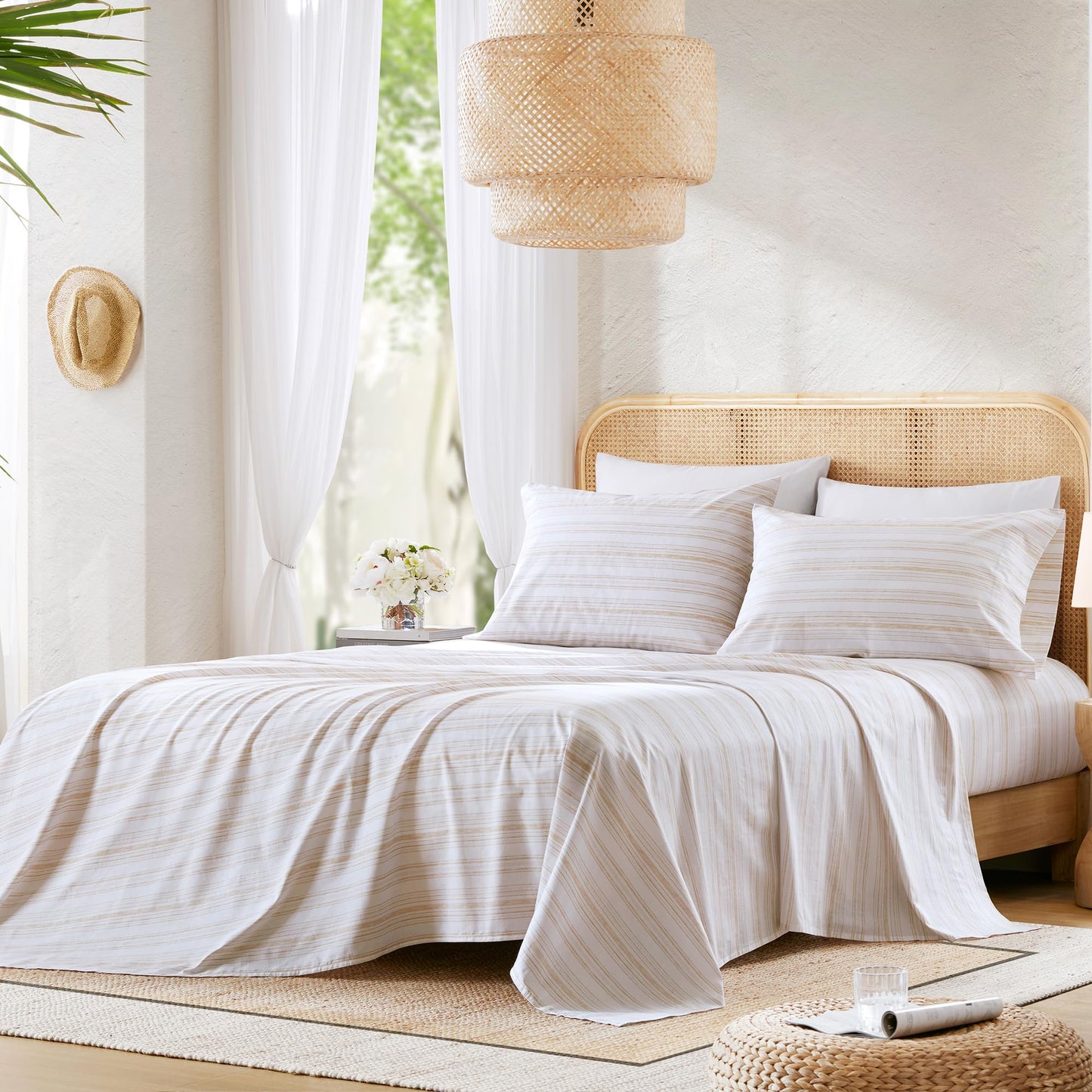 Comfort Spaces 100% Cotton Sheets Cal King, Breathable, Naturally Cool Cotton Sheets, Cotton Bed Sheets with 14" Elastic Pocket Fits up to 16" Mattress, All Seasons Sheet Set, Good Vibes Taupe 4 Piece