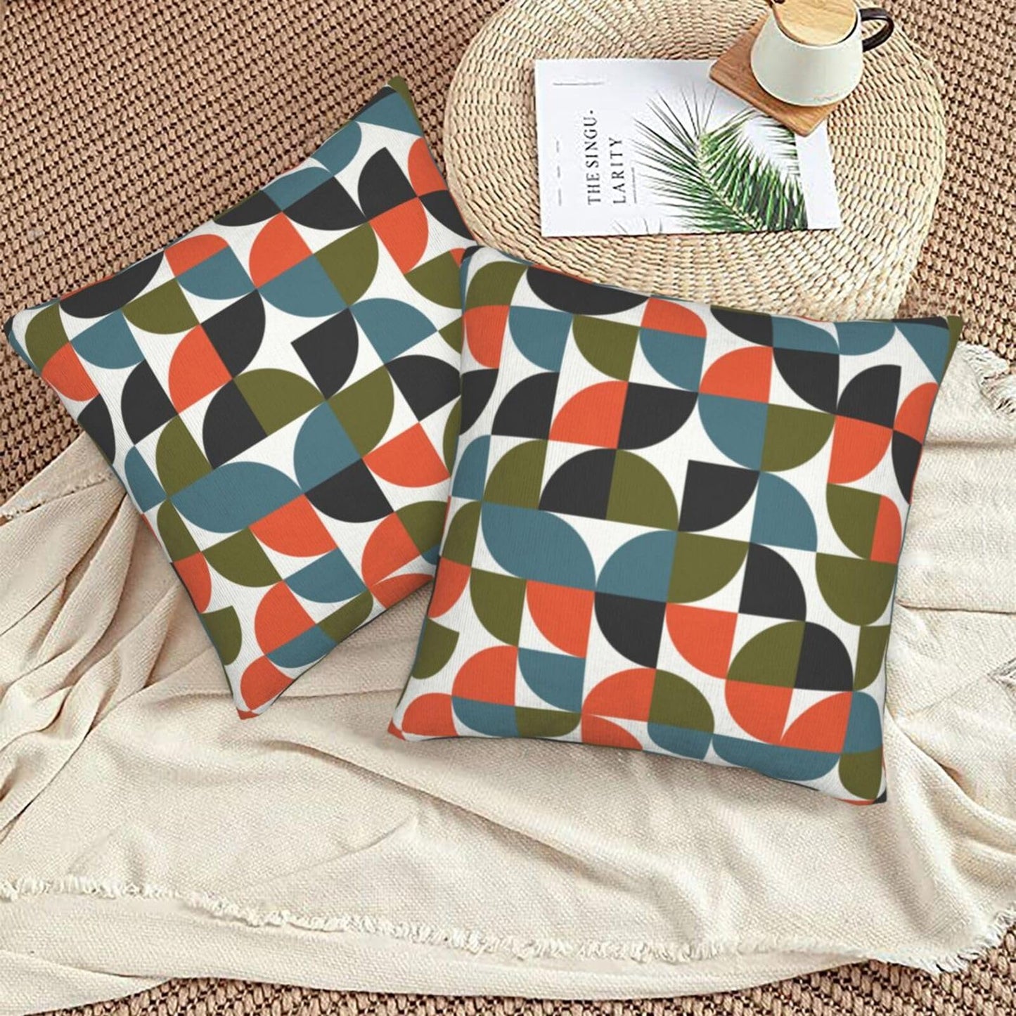 aipoase Mid Century Throw Pillow Covers 18 X 18 Inch Set of 2 Pillow Cases Decoration Cushion Cover for Sofa Bedroom Living Room Outdoor