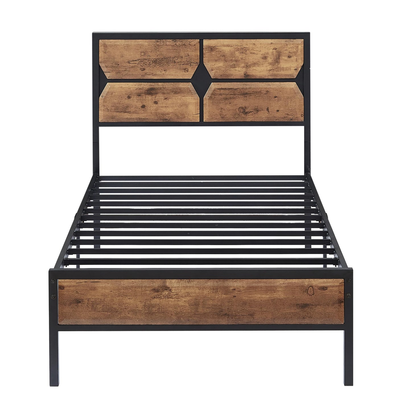 VECELO Twin Bed Frame Twin Size Bed with Wooden Headboard & Footboard, Metal Platform Mattress Foundation with Strong Slats Support& Storage Space, No Box Spring Needed/Easily Assemble