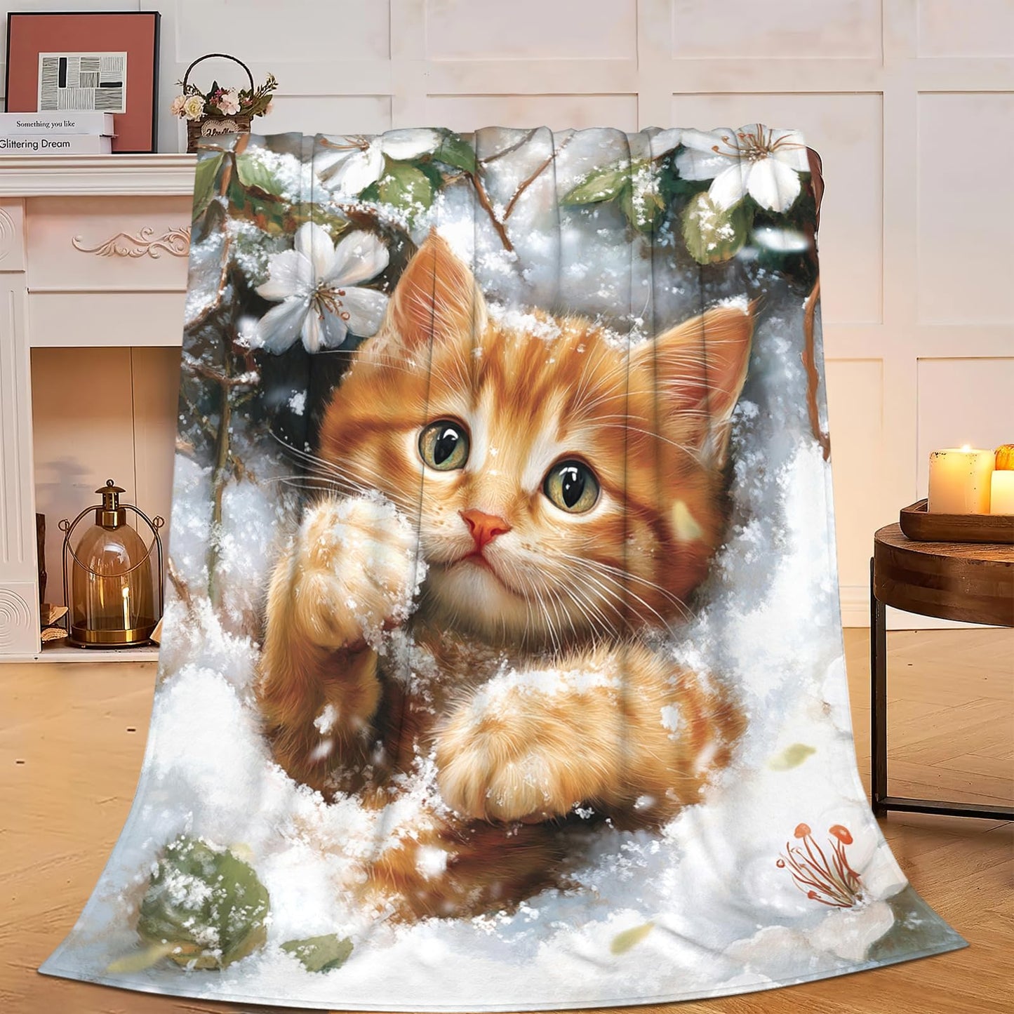 Cat Blanket Cute Kitten Winter Snowny Throw Blankets Soft Warm Cozy Fuzzy Plush Gifts for Girls Women Lightweight Fleece Flannel Stuff Decor Gift for Kids Adults Lover 50"X40"