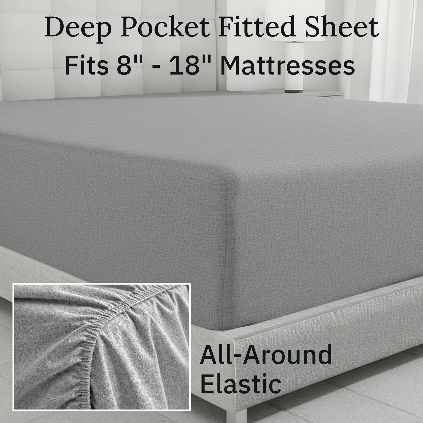 California Design Den Flannel Queen Bed Sheets Set - Made in Portugal, 4-Pc 100% Cotton Bedsheets Queen Size Bed Set, Thick, Velvet Soft, Triple-Brushed with Extra Deep Pockets - Heather Grey