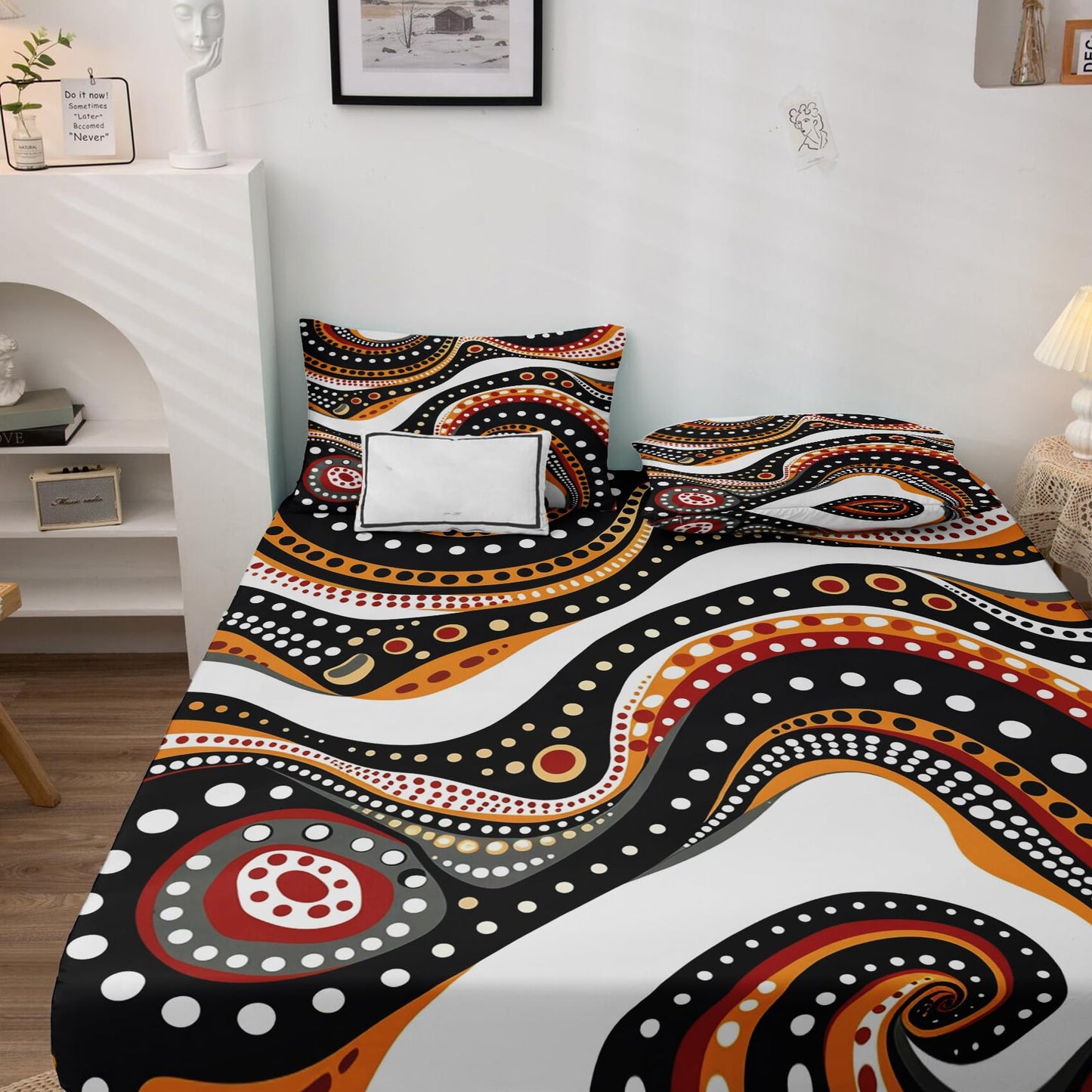 zcsm Bohemian Sheets Queen Size - Hippie Bed Sheets, Soft Microfiber & Deep Pocket & Wrinkle Free Patterned Bedding Sheets & Pillowcases, 4 Piece (1 Fitted Sheet, 1 Flat Sheet, 2 Pillow Cases)
