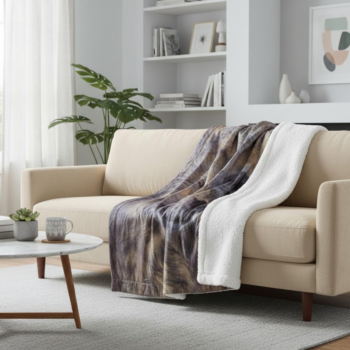 Sherpa Fleece Throw Blanket - Wolf Print Pattern, Lightweight Hypoallergenic Bed or Couch Soft Cozy Plush Blanket for Adults and Kids by Lavish Home