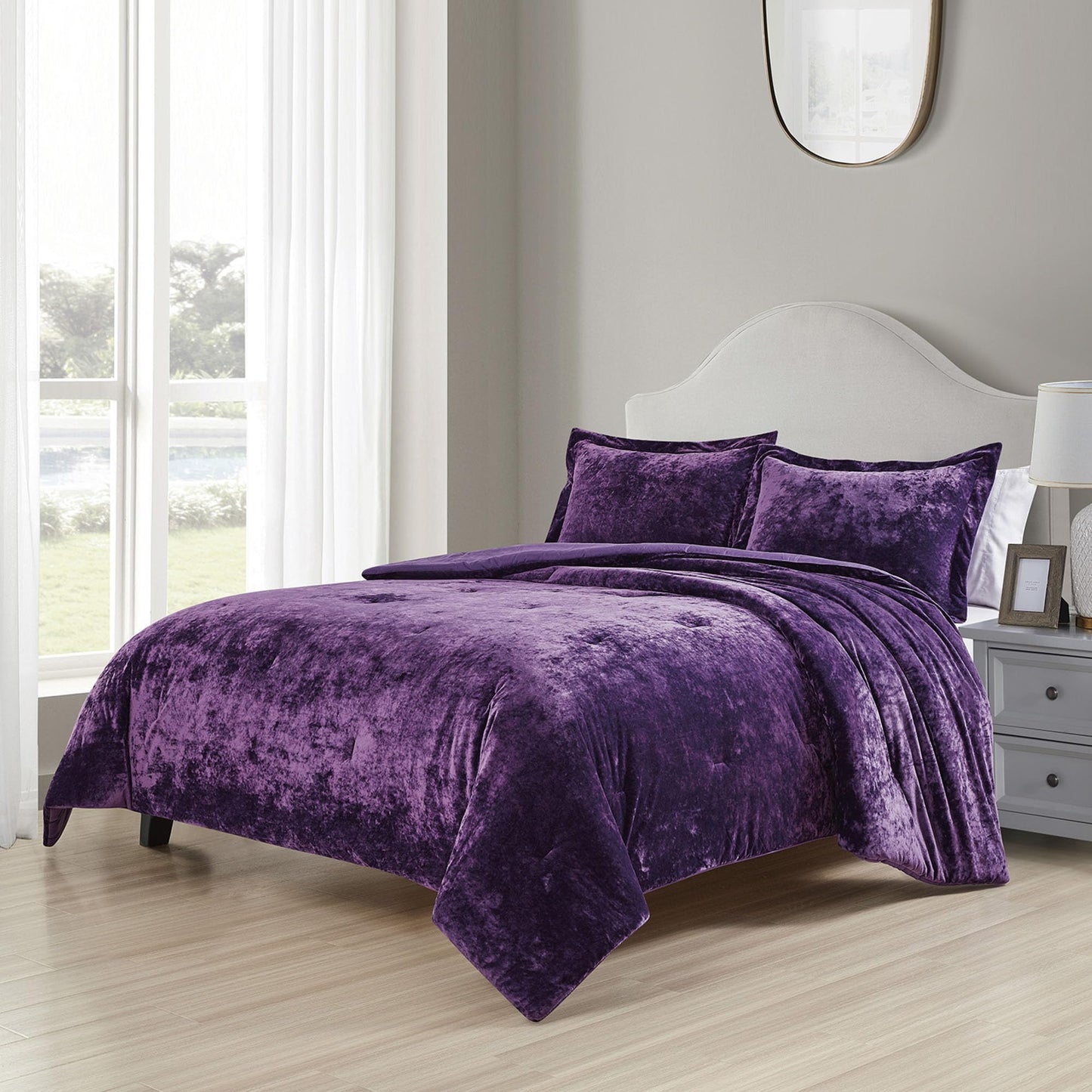 HUMESIIL Luxury Velvet King Comforter Set, 3 Pieces Reversible Comforters King Size with 2 Pillow Shams, Brushed Solid Microfiber Back, All Season Cozy, Soft, Warm, Lightweight (Purple, 104x90 Inch)