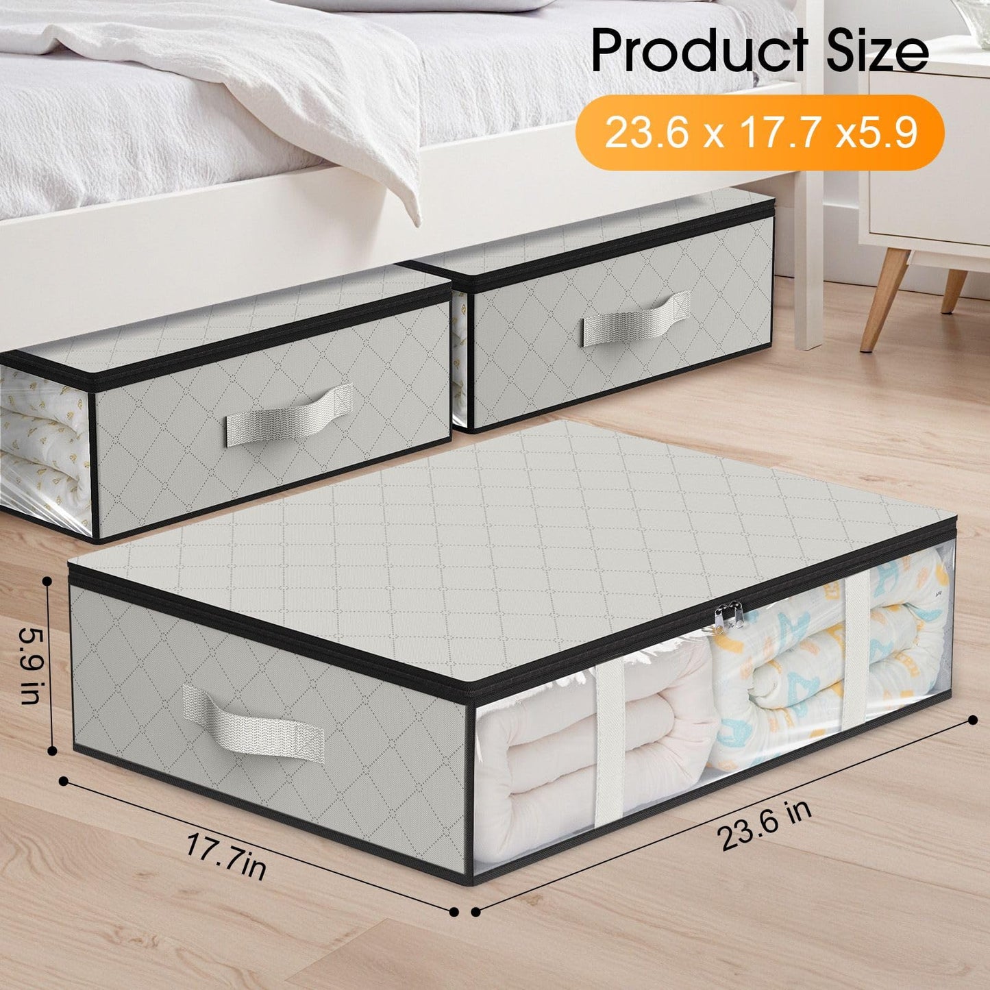 StorageRight Under Bed Storage Bags 6 Pack, 40L Large Clothes & Comforter Storage Containers with Clear Window, Breathable Fabric Organizer for Blankets, Bedding, Seasonal Clothing, White