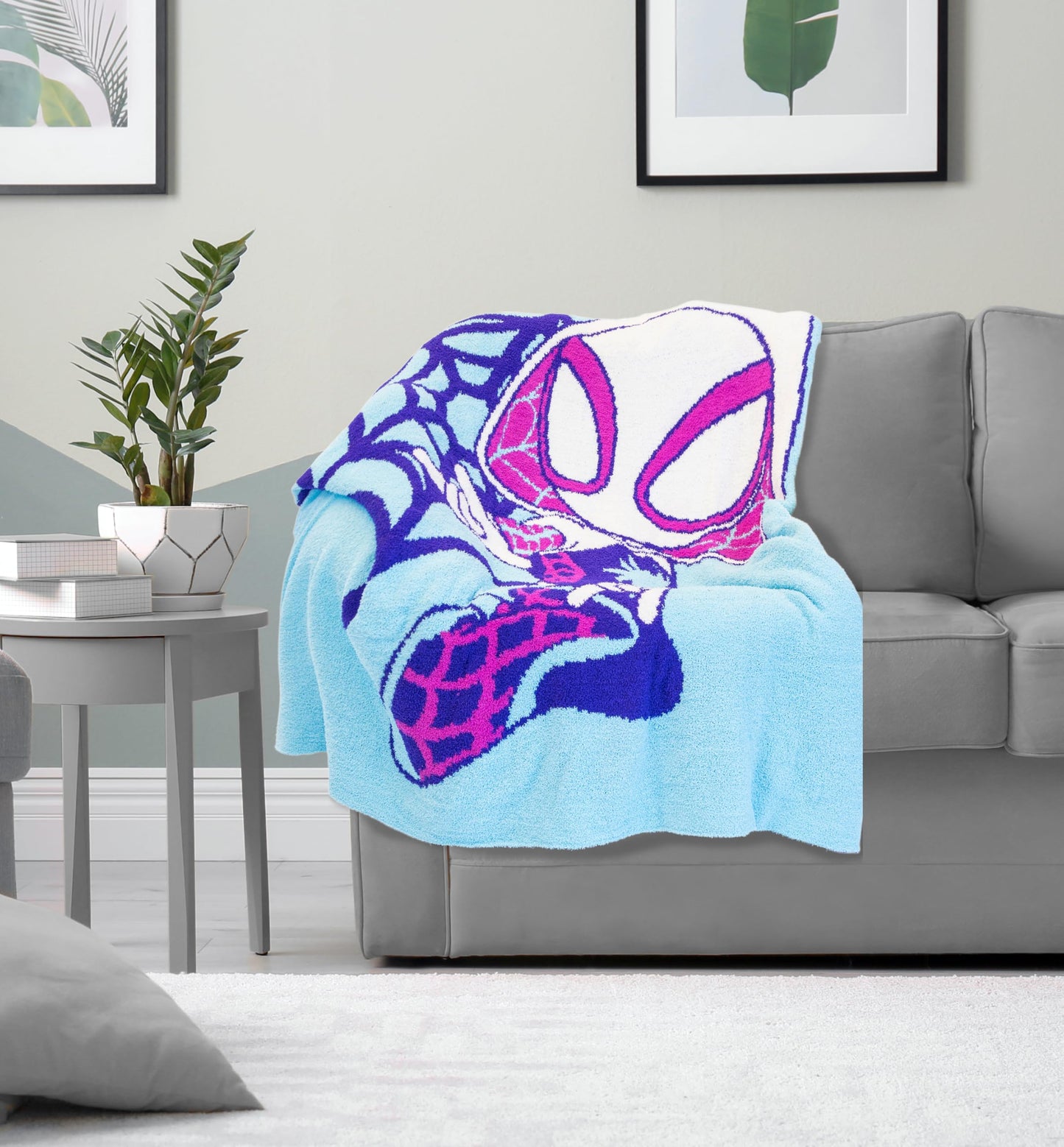 Marvel Spidey & His Amazing Friends Ghost Spider Feather Knit Fluffy Throw Blanket - Gwen Stacy Fuzzy Blanket Measures 50 x 60 inch, Super Soft Lightweight Bedding