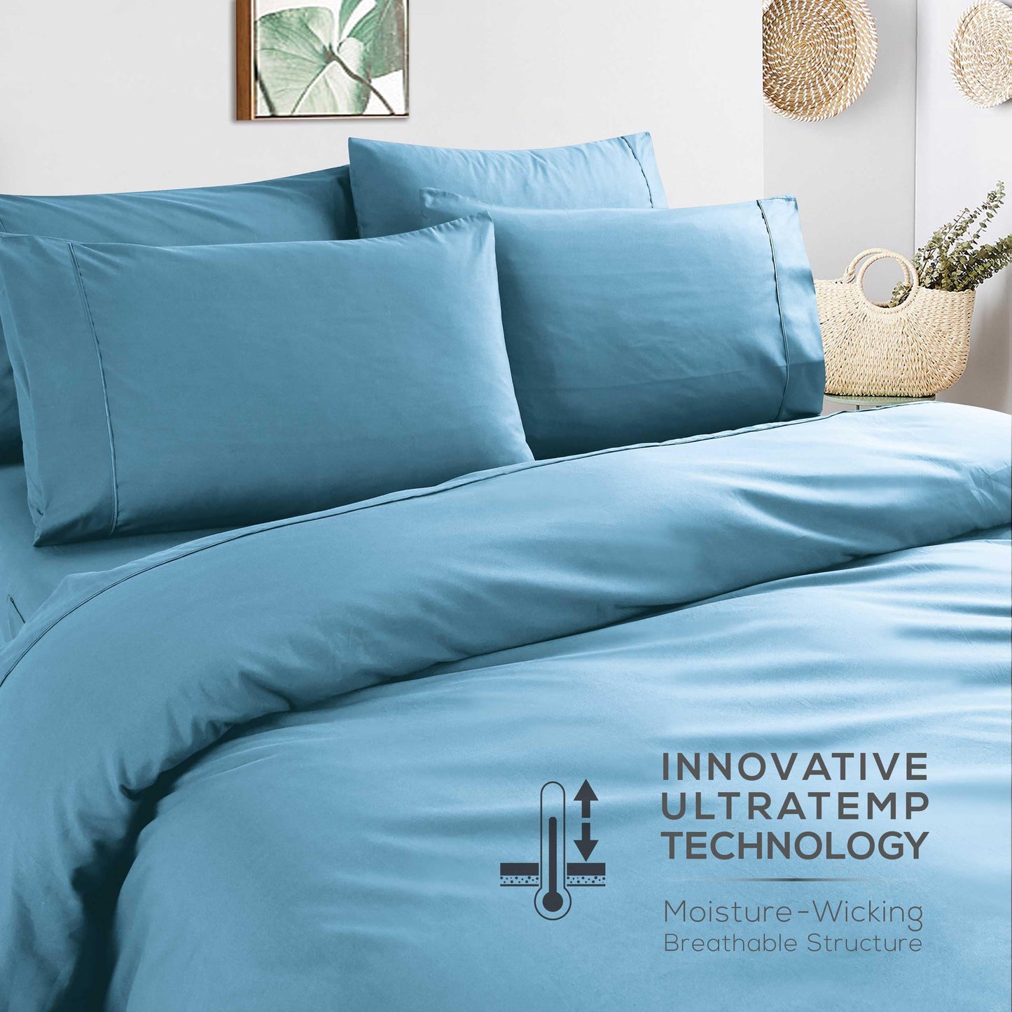 Mueller UltraTemp 6 PC Queen Sheet Set - Ultra-Soft Luxury Series, Cooling & Breathable Hotel Luxury Bed Sheets, Deep Pocket Wrinkle-Free Oeko-TEX, Denim