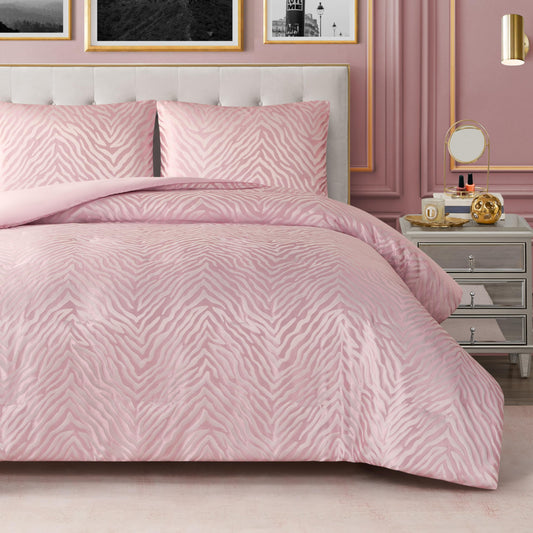 Juicy Couture Pink Marshmallow Sparkle Zebra Jacquard King Comforter Set - 3 Piece Stylish Bedding Ensemble