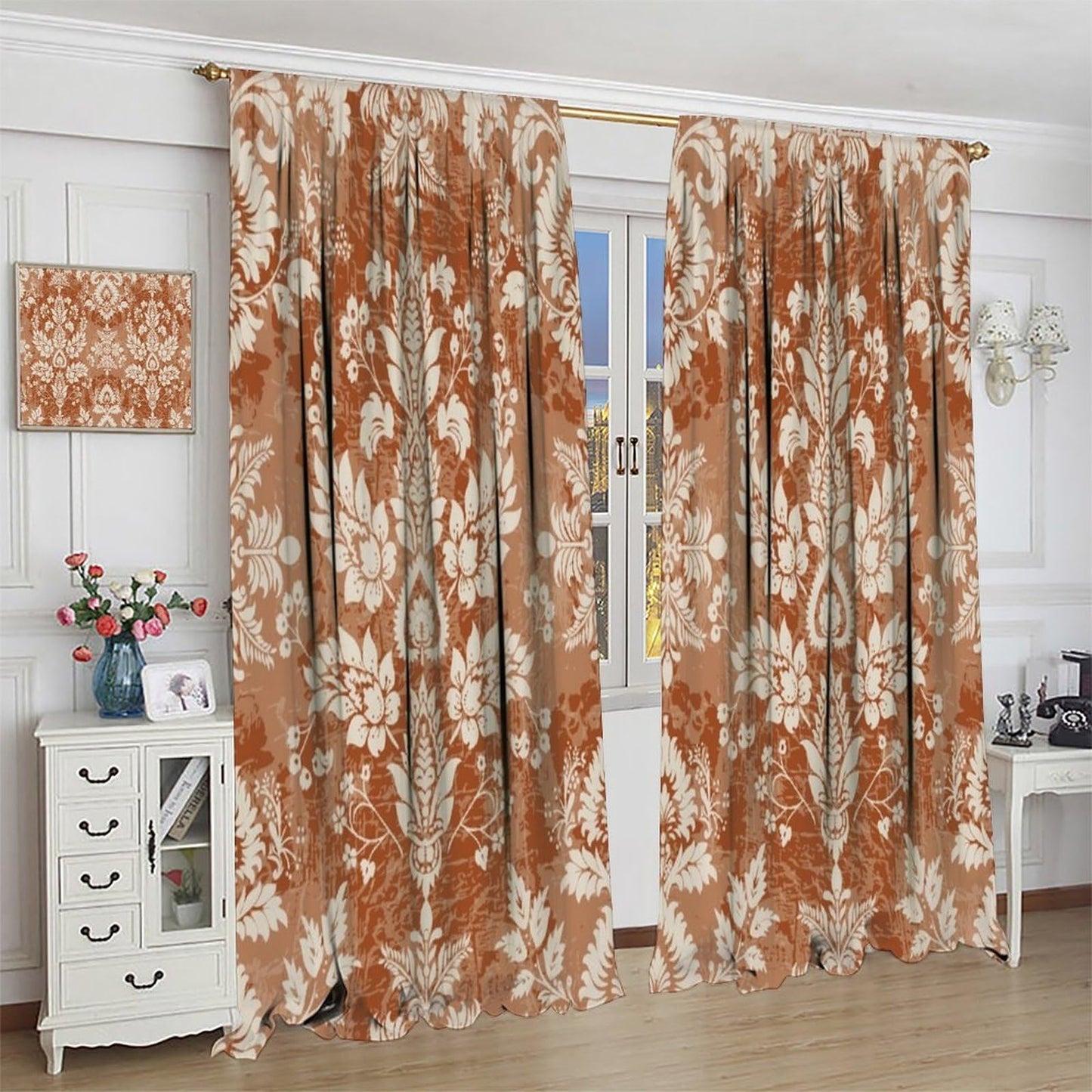 Nanacur Abstract Damask Curtains, Floral Paisley Geometric Ethnic Pattern Aztec Style Window Drapes, for Kitchen Living Room Bedroom 42" W X 45" L (Decorative)