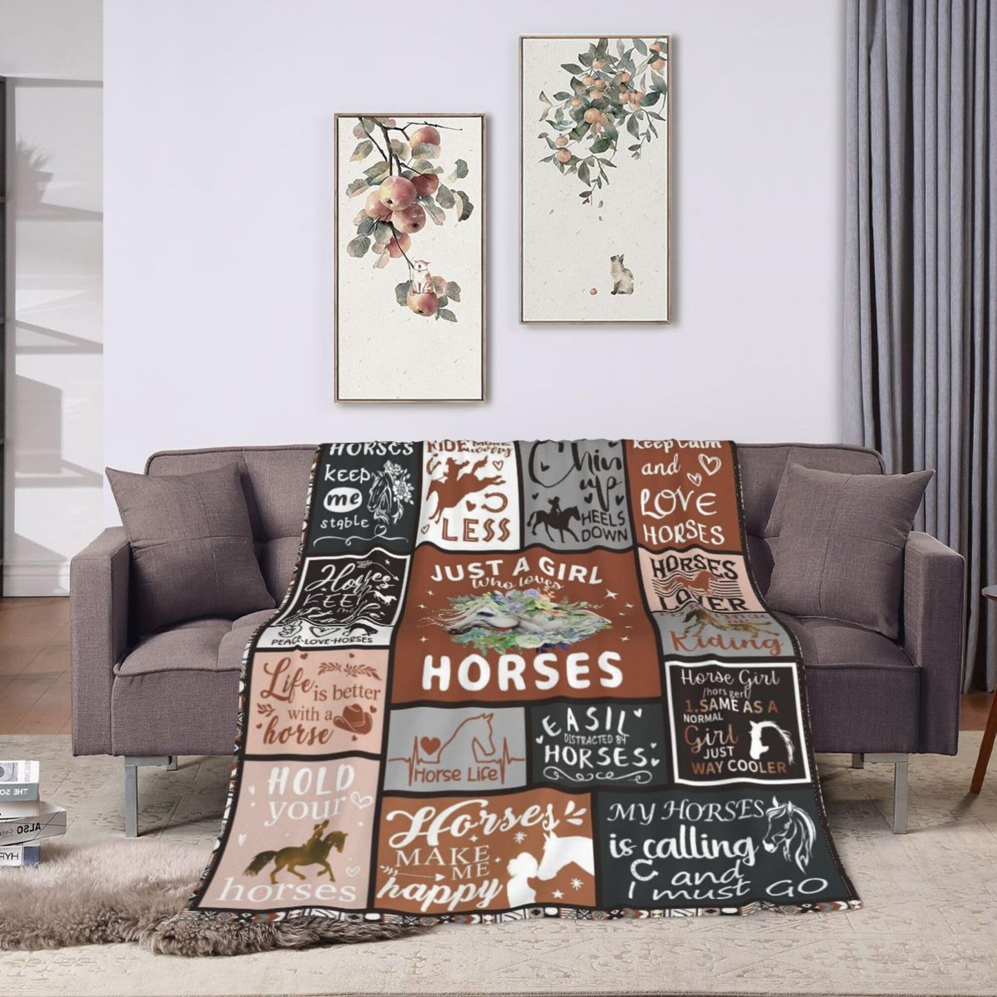Horse Lover Gift for Women - 50"x40" Ultra Soft Plush Flannel Fleece Brown Horse Throw Blanket, Cozy Fluffy Decor for Couch Bed, Christmas Birthday Present