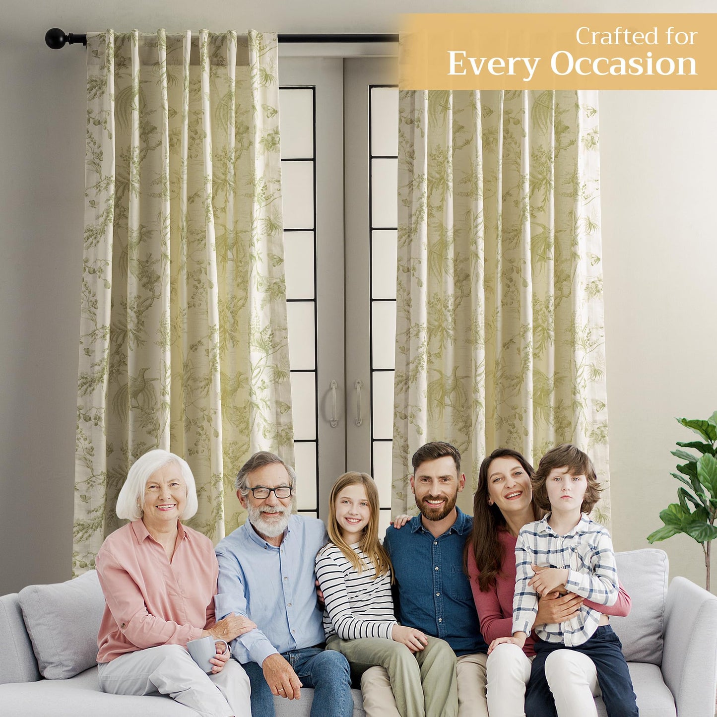 Maison d' Hermine Curtains for Living Room 100% Cotton 96 inch Length One Panel Light Filtering Toile Curtains for Bedroom Windows with Rod and Loop Pockets Drapes (Paradise Sage, 50" W x 96" L)