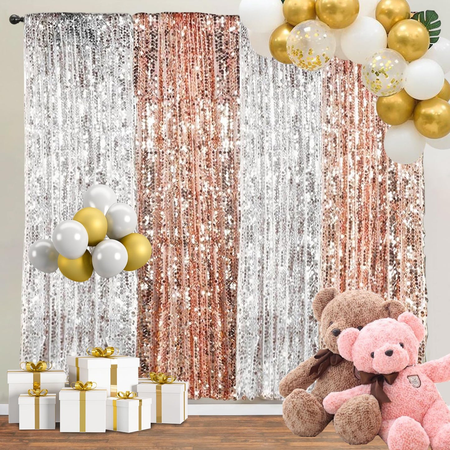 SFN SKY Big Sequin Rose Gold Drapes Curtains Panels Payette Sequin Backdrop Curtains Home Party Decoration Supplies 9FTx9FT for Thanksgiving Christmas Decor
