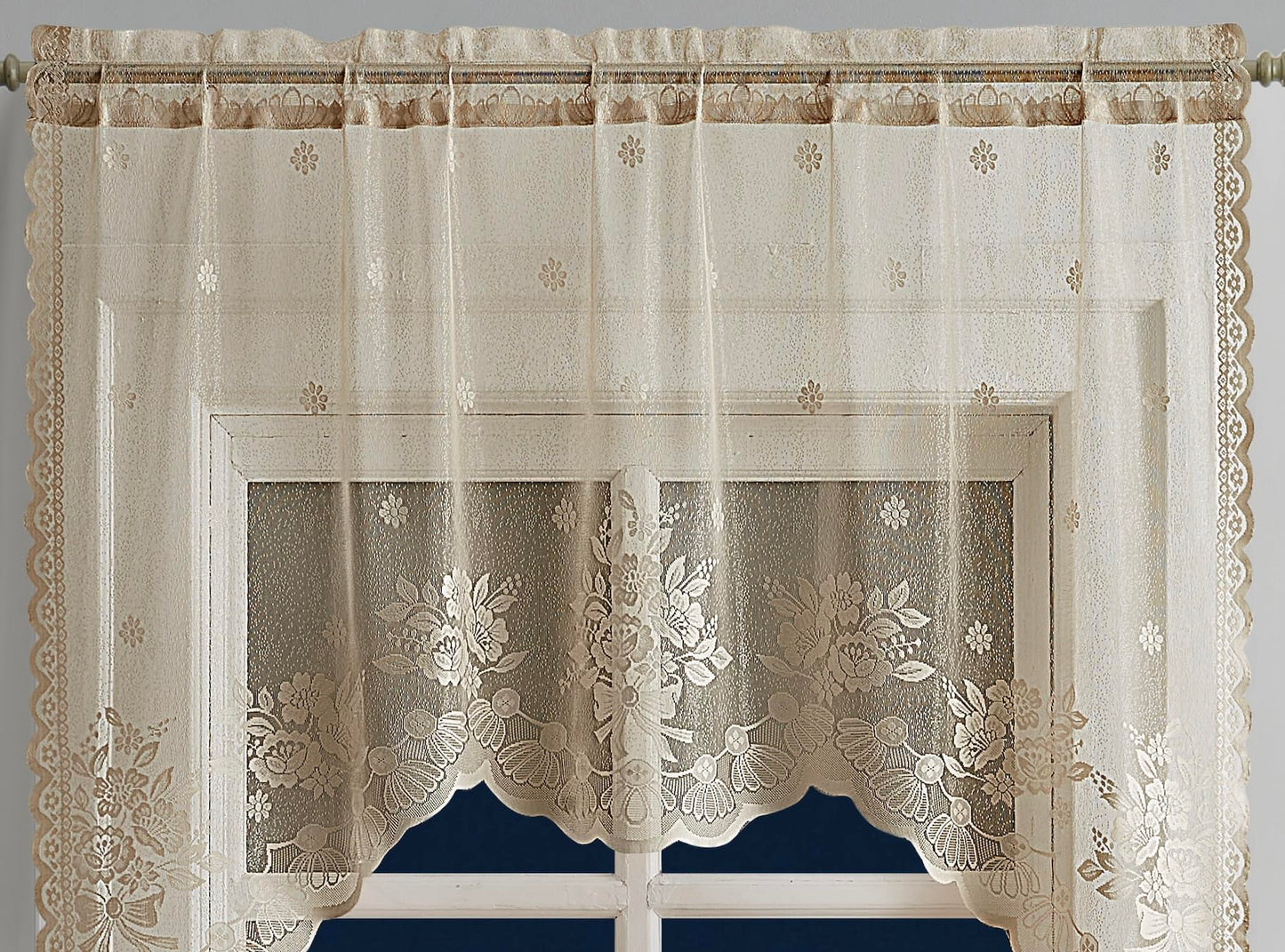 Warm Home Designs 3 Piece Gold Linen Kitchen Window Curtains Bundle Includes 2 36 Inch Tiers & Swag Valance. Roses Kitchen Curtains Set for Roses Decor. Kir Linen Set
