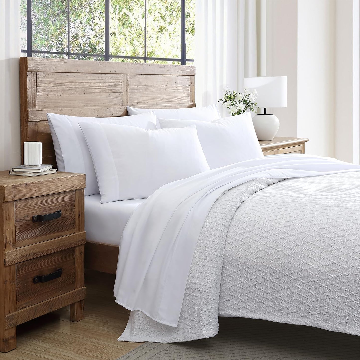 Tahari Home 6-Piece King Size Bedding Set - Fitted & Flat Sheets & Pillowcases | Soft & Cozy Polyester Microfiber | Breathable & Wrinkle Resistant | Dorm Essentials | Solid Bright White