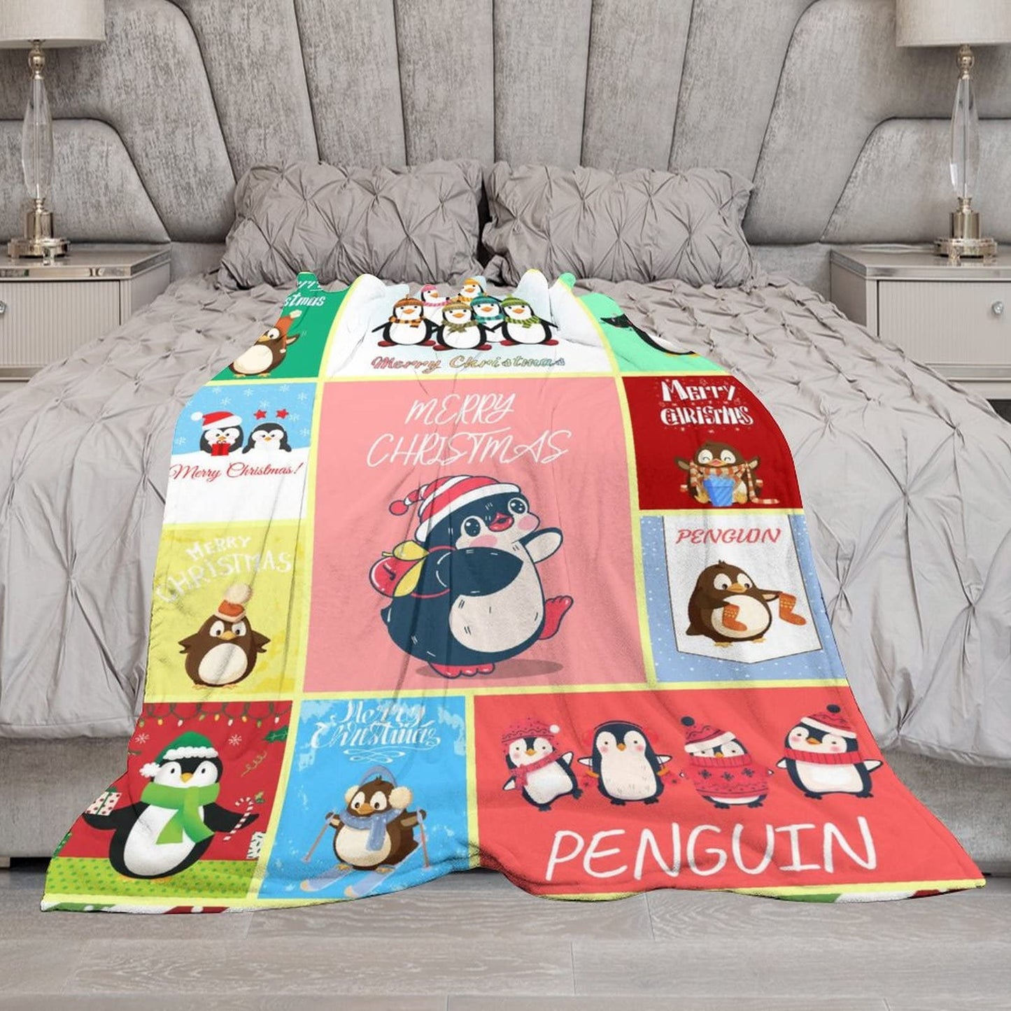 Penguin Blanket Gifts - 60"x80" Cute Throw Blanket for Adults, Kids - Colorful Soft Plush Blankets for Bed, Couch & Living Room