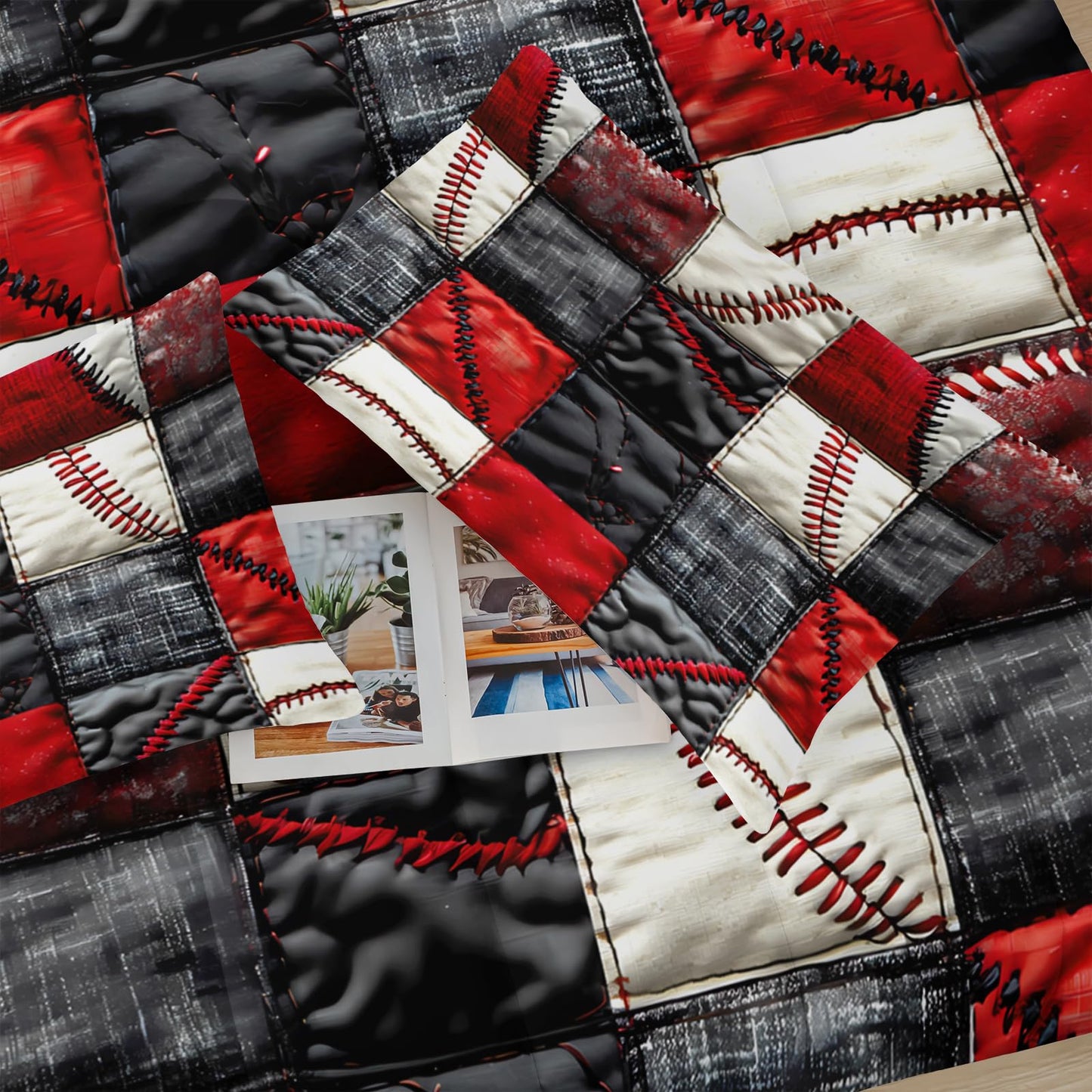 lneffble Red and Black Plaid Comforter Set Twin，Baseball Bedding Set Twin Red and Black，Sport Quilt for Boys，with 1 Comforter with 2 Pillow Case