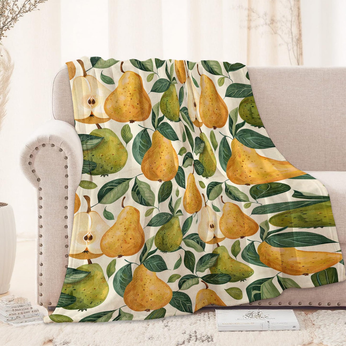 POCEZO Fresh Pear Blanket for Home Decoration, Sweet Fruit Design, Kids Boys Girls Women Gifts, 50"x60", Soft Fleece, Lightweight and Breathable, Ideal for Sofa Bed Office Picnic Dorm