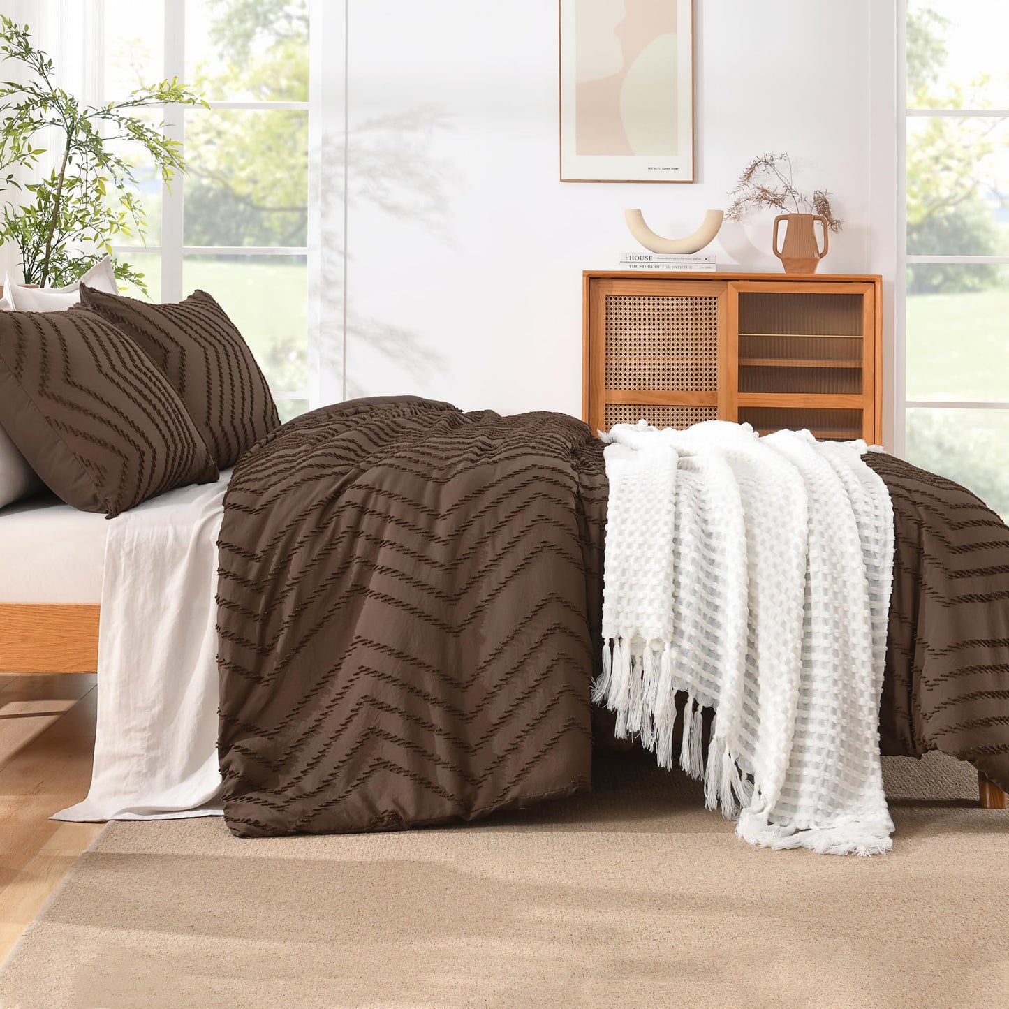 Litanika Brown King Comforter Set, 3 Pieces Lightweight Tufted Bedding Sets, Down Alternative Comforter Fluffy Bed Set Gift Choice