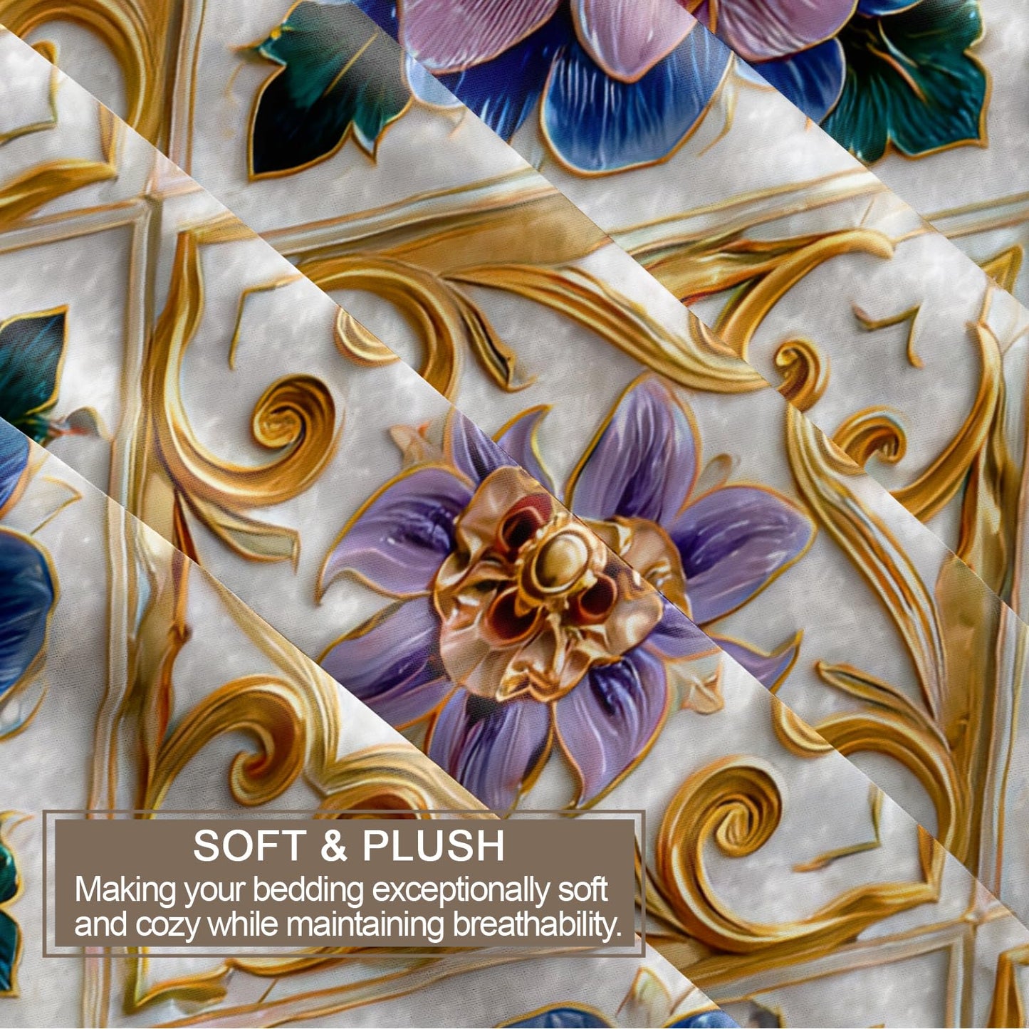 ZAMODE Floral Duvet Cover 120" x 98", Vintage Exotic Flower Bedding Set, Luxury Flowers Comforter Cover with Zipper Ties