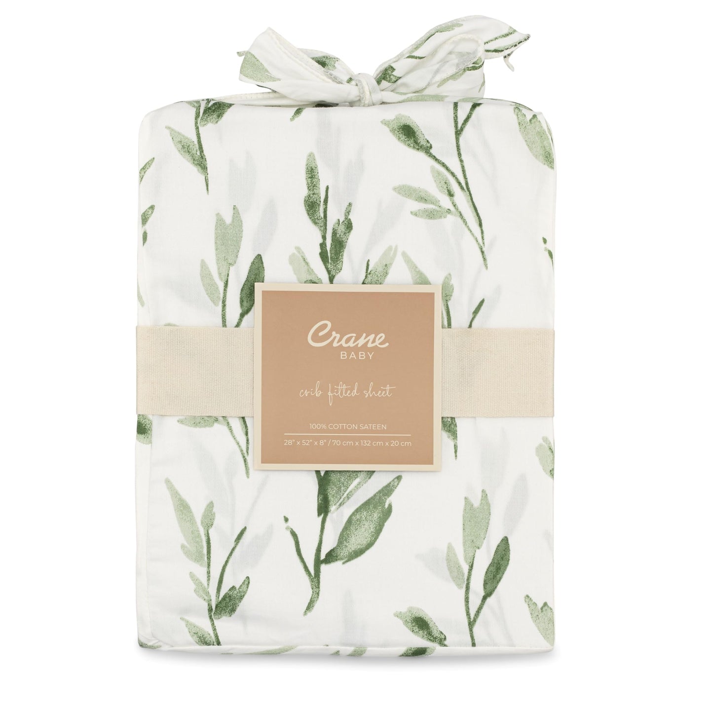 Crane Baby 100% Cotton Sateen Crib Sheet, Fitted for Cribs and Toddler Beds, Baby Crib Sheets, Baby Bedding for Boys and Girls, Green Leaf