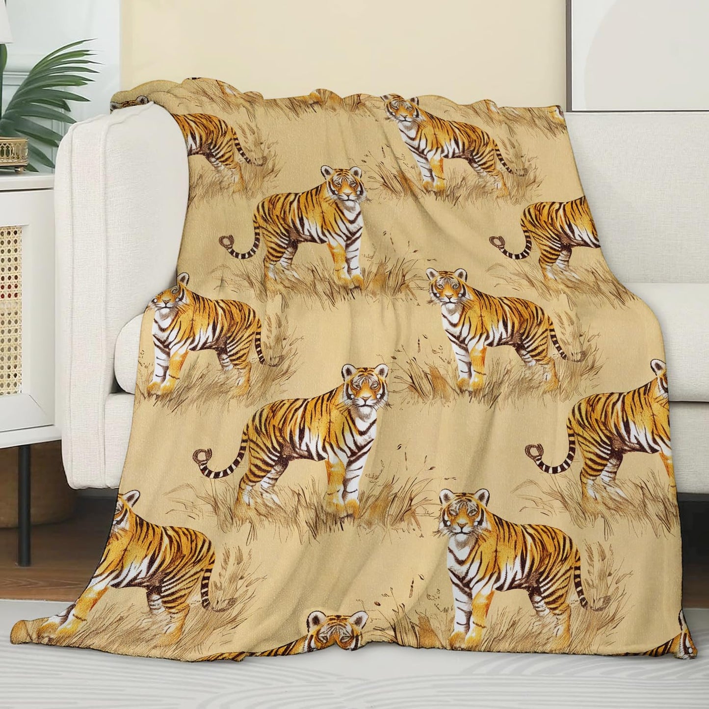Tiger Fleece Throw Blanket for Bed, Sofa, Travel and Camping - Super Soft Cozy Flannel Plush for All Seasons - Tiger Decor Gift for Adults and Kids - 50"60"