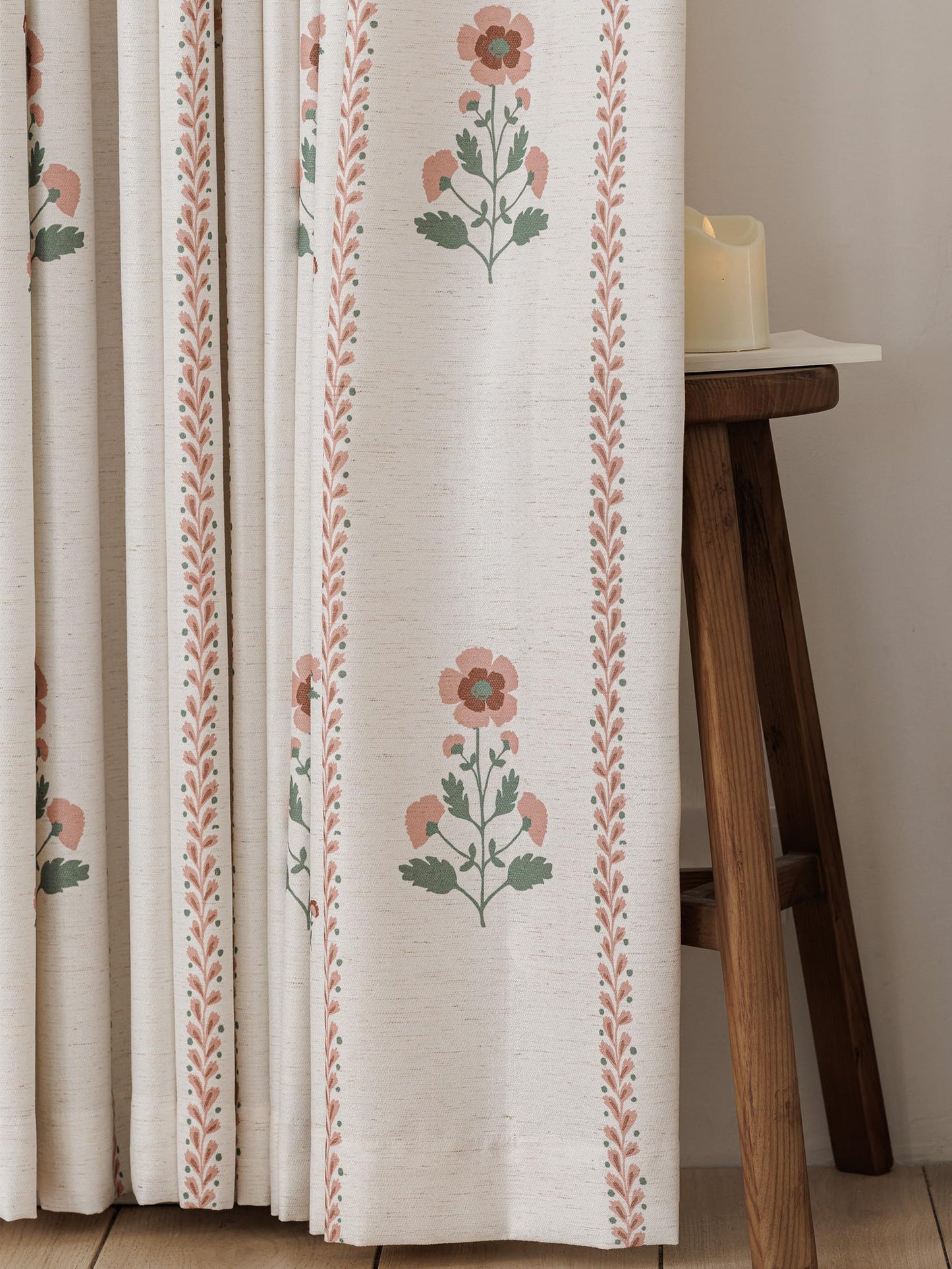 Pinch Pleated Nursery Curtains Luxury Pink Sheer Floral Curtains for Girls Room Bedroom Living Room - 108 Inch Length Modern Farmhouse Floral Printed Drapes with Hooks - 2 Panels Set