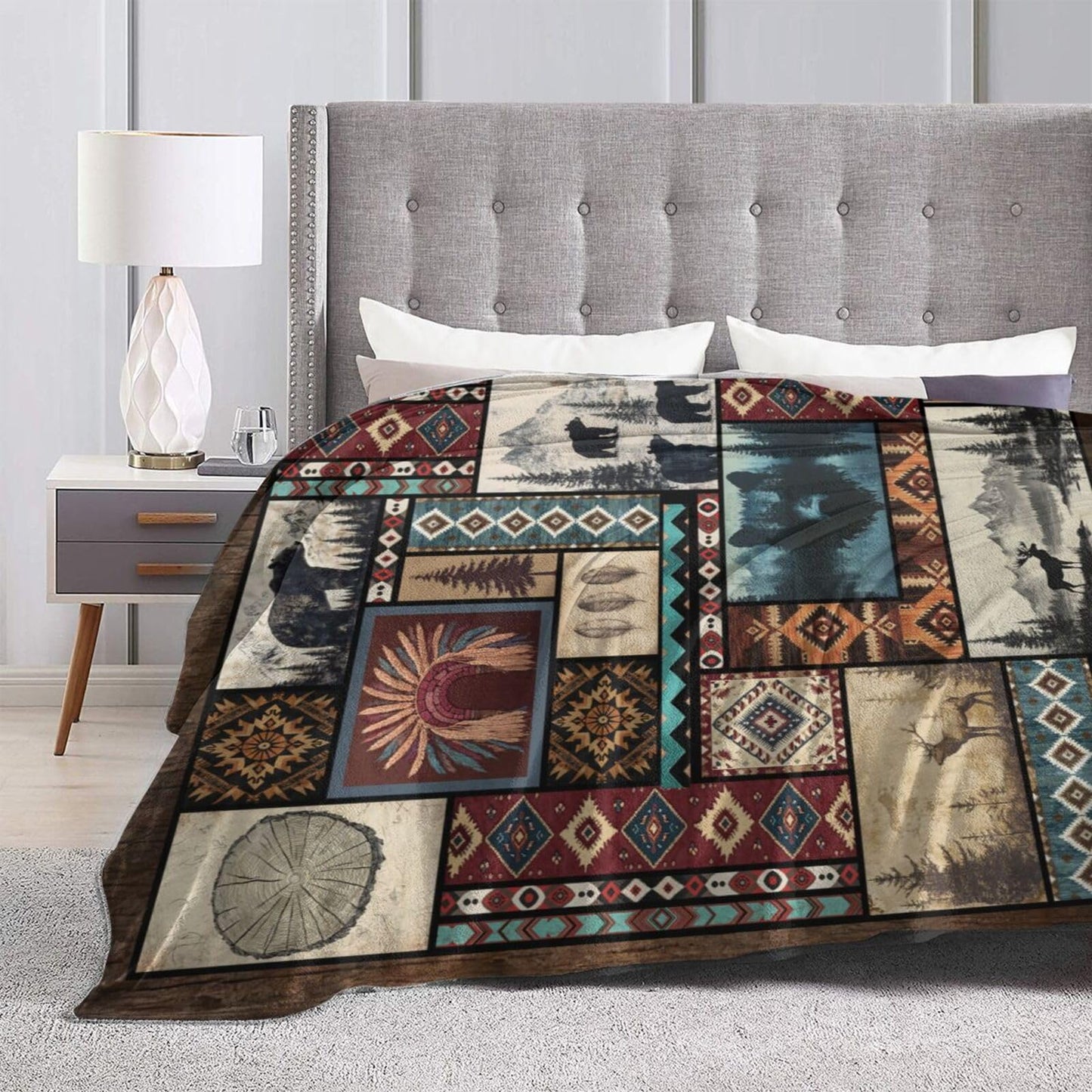 Cabin Western Throw Blanket Native Blankets Fleece Plush Flannel Super Soft Cozy Warm Lightweight Indian Southwestern Decor Gifts for Boys Girls Kids Adults Men Women 40" x 50"