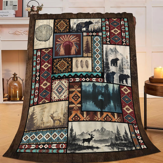 Cabin Western Throw Blanket Native Blankets Fleece Plush Flannel Super Soft Cozy Warm Lightweight Indian Southwestern Decor Gifts for Boys Girls Kids Adults Men Women 40" x 50"