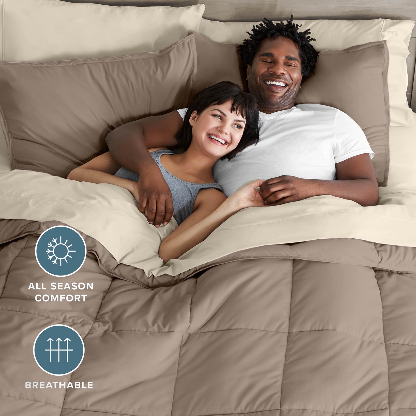 Bare Home Bed-in-A-Bag 7 Piece Comforter & Sheet Set - Queen - Goose Down Alternative - Ultra-Soft 1800 Premium - Bedding Set (Queen, Taupe/Sand)