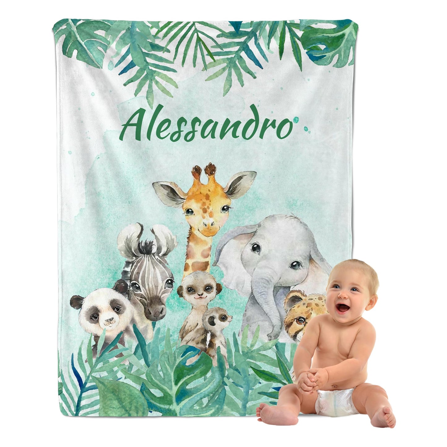 MAIWELL Personalized Baby Girl Boy Blanket with Name, Custom Animals Kids Name Blankets for Girls Boys, Customized Newborn Receiving Blankets, Baby Shower Christmas Birthday Gifts