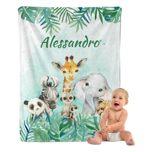 MAIWELL Personalized Baby Girl Boy Blanket with Name, Custom Animals Kids Name Blankets for Girls Boys, Customized Newborn Receiving Blankets, Baby Shower Christmas Birthday Gifts