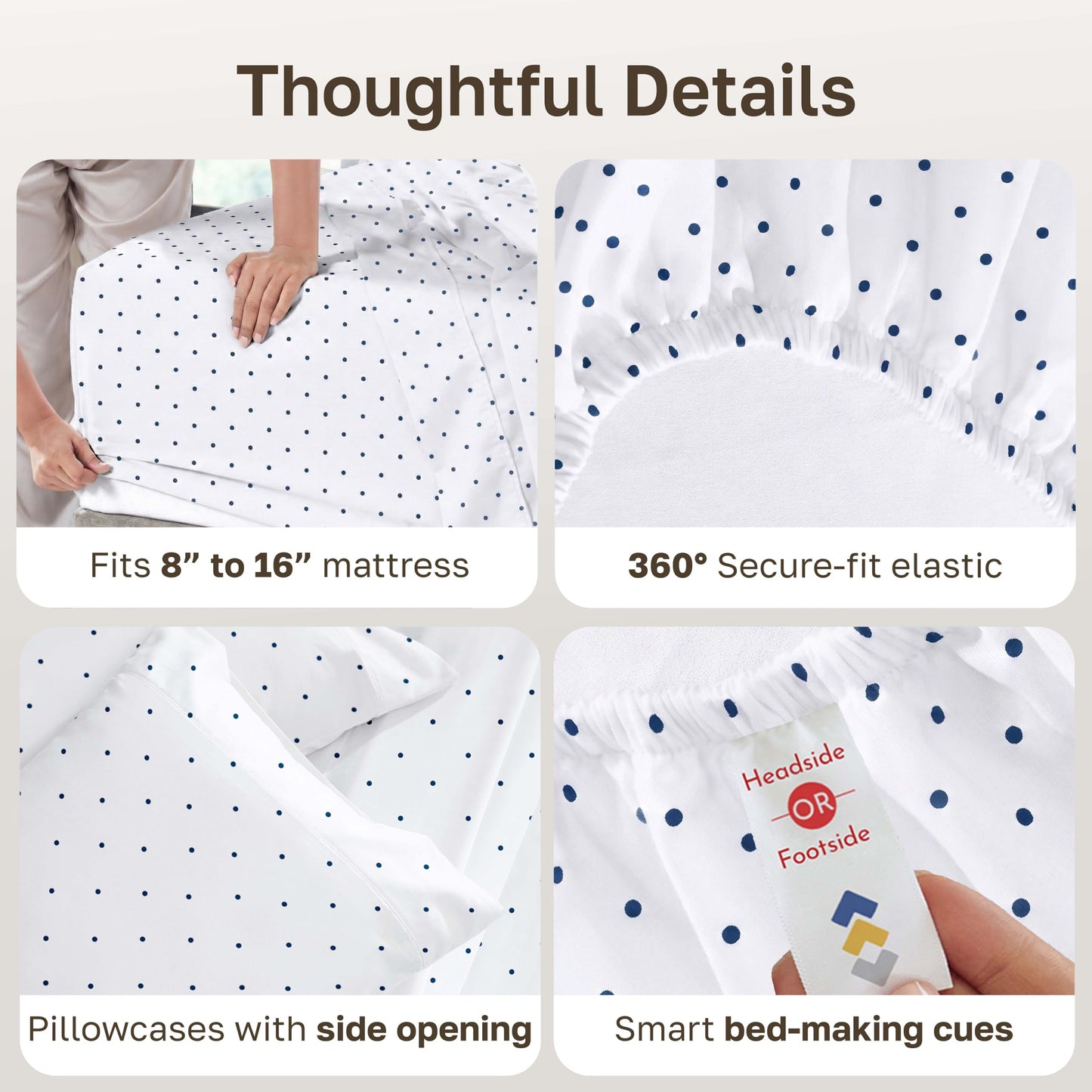 California Design Den Soft 100% Cotton Queen Sheet Set, 400 TC Good Housekeeping Award Winner, Smooth Sateen Finish with Deep Pockets, Cozy and Durable Cotton Bedding Set - Polka Dot