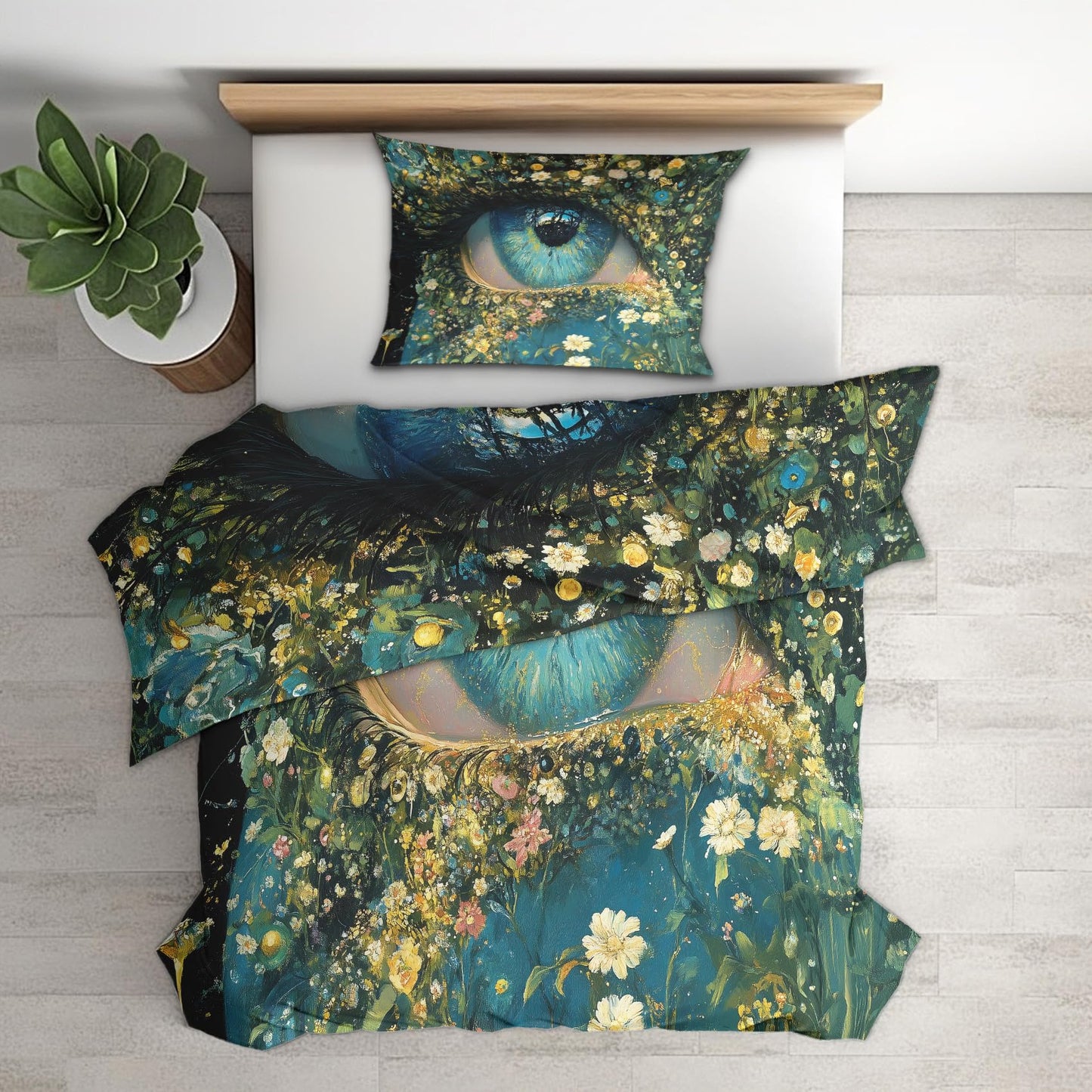 zcwl Fantasy Eye Duvet Cover Oversized King Size | Floral Bedding Set | 3 Piece | Soft Microfiber Patterned Comforter Cover with Zipper Ties & 2 Pillowcases | Blue Green Artistic Bedroom Decor