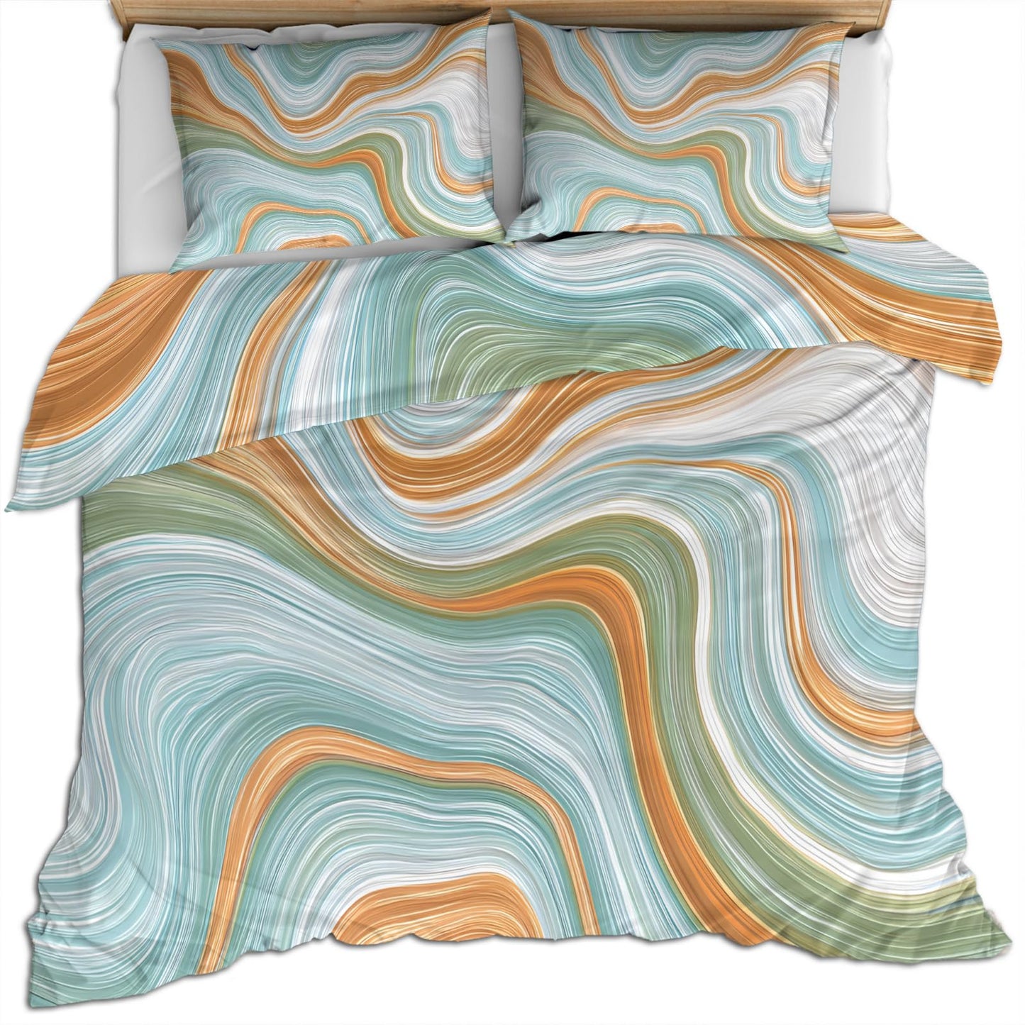 QINYUN Modern Abstract Duvet Cover California King, Flowing Lines Gradient Bedding Set 3 Piece Bedroom Decor Retro Marble Patterned Comforter Cover with Zipper Ties & 2 Pillowcases
