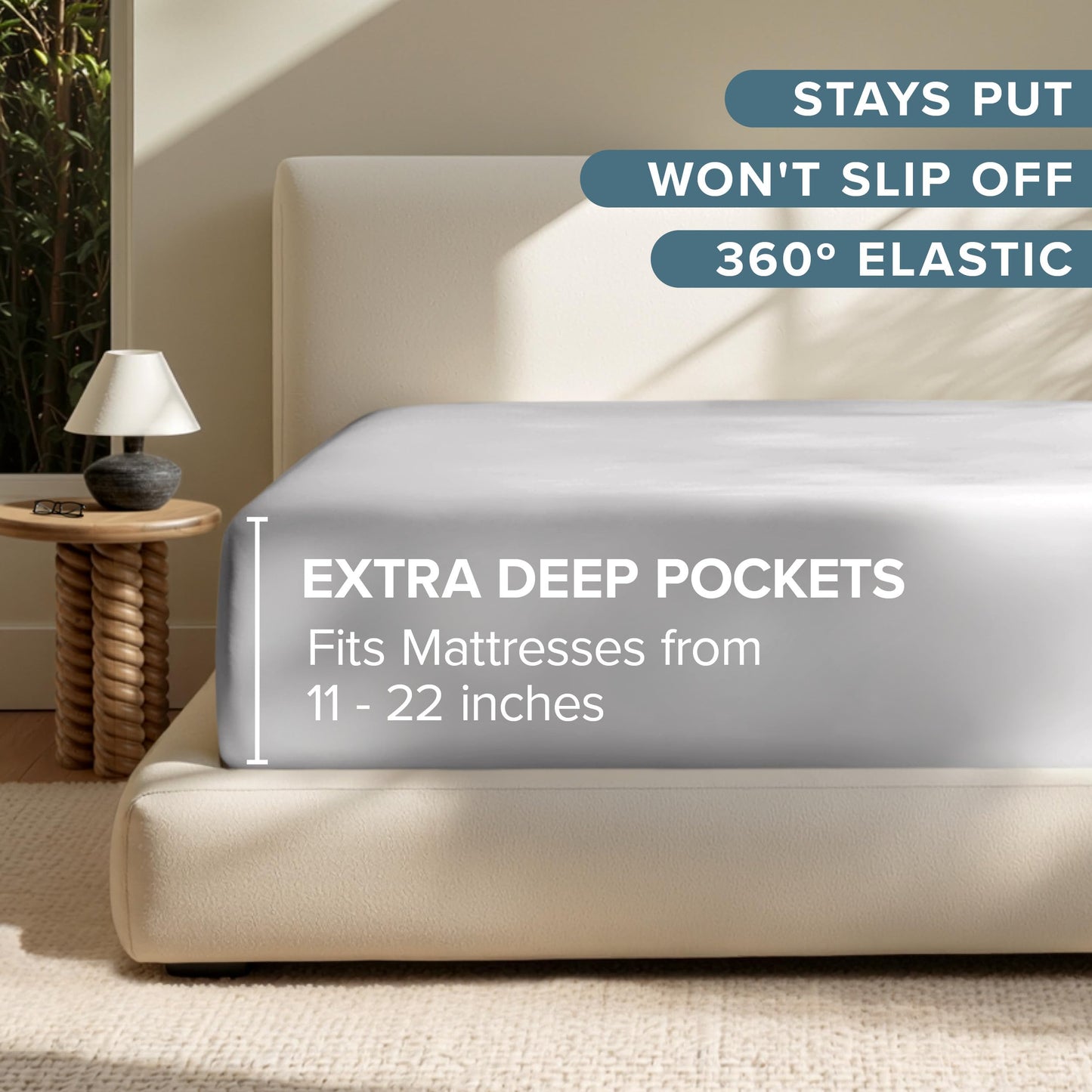 Bare Home Full Fitted Sheet - Extra Deep Pocket Fitted Sheet - Premium 1800 Microfiber - Ultra-Soft Wrinkle Free - Full Deep Pocket Bottom Sheets (Full - 11" to 22" Pocket, Light Grey)