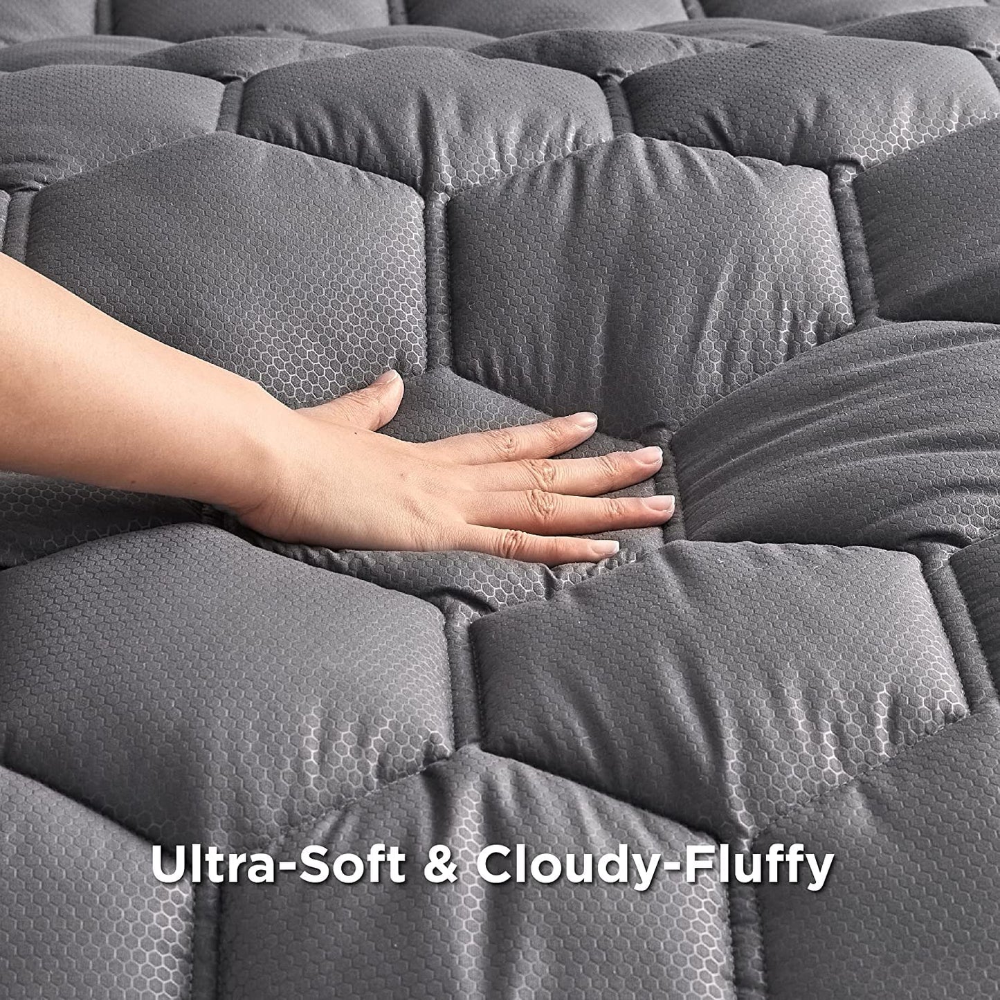 Bedsure King Size Mattress Pad - Soft Cooling Mattress Cover Padded, Quilted Fitted Mattress Protector with 8-21" Deep Pocket, Breathable Fluffy Pillow Top, Grey, 78x80 Inches