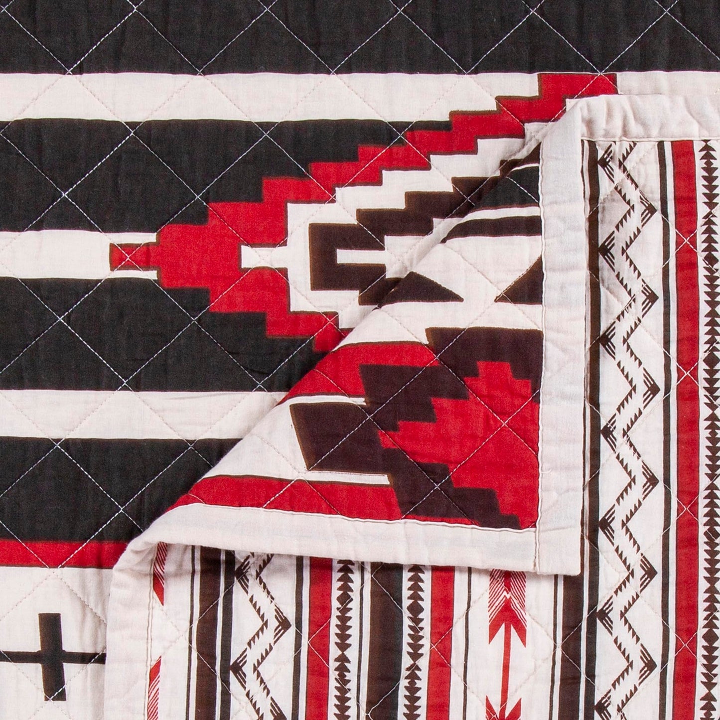 Paseo Road Cortez Western Bedding 3 Piece Quilt Set with Pillow Shams, King Aztec Bedding Set, White Red Gray Tribal Southwestern Bedding, Geometric Pattern Cotton Reversible Bed Set