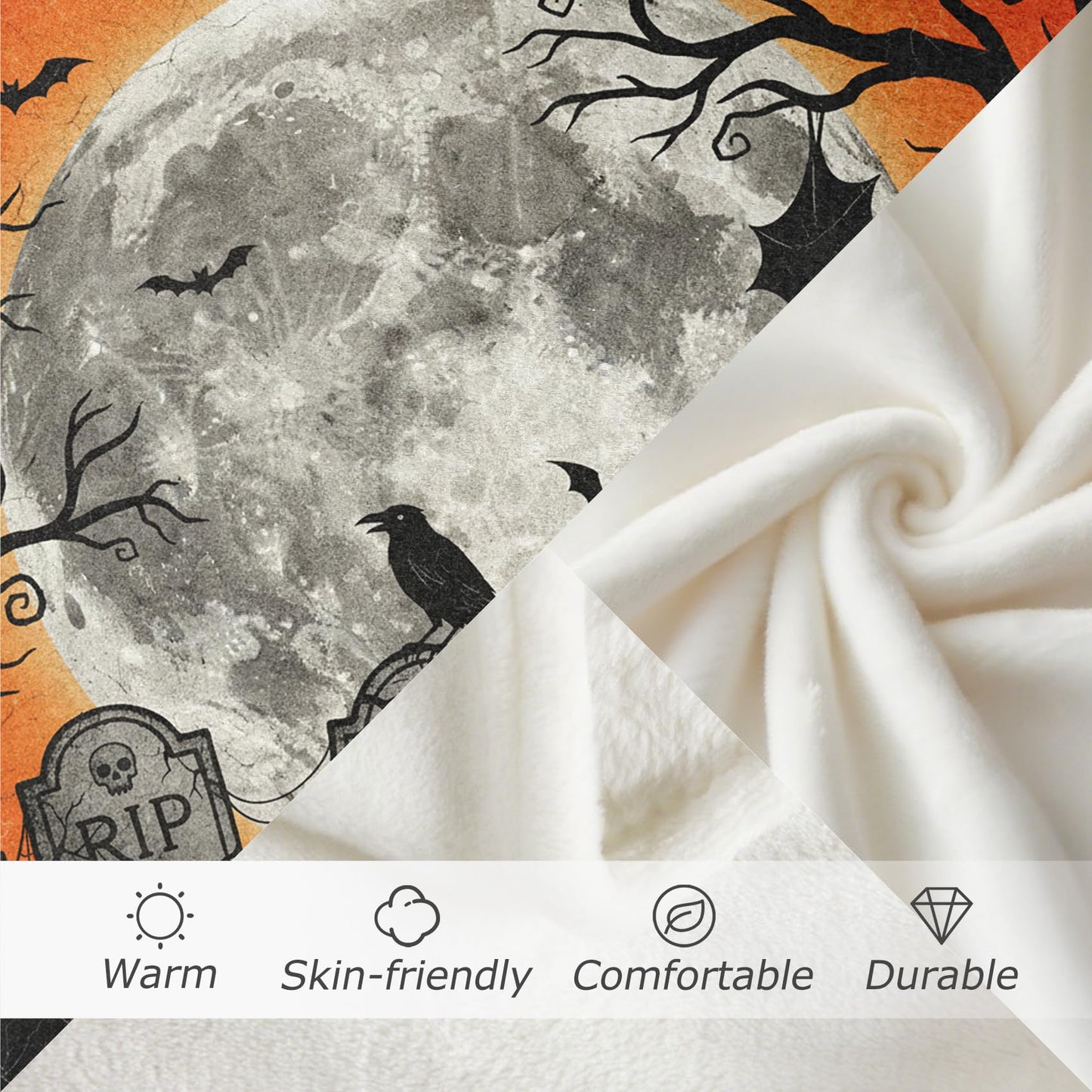 GEDAEUBA Halloween Blankets and Throws - Spooky Crow Bat Moon Tombstone Fleece Blanket Full Size, Soft Cozy Blankets & Throws for Couch, Bed, and Sofa, 84x90 inches