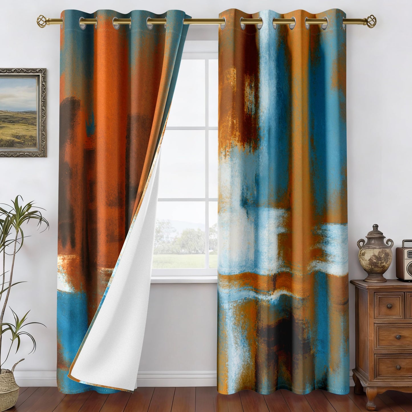 Asuexpect Rust Curtains 2 Panels Abstract Curtain Room Darkening Grommet Window Drapes Modern Decorative Window Treatments for Bedroom Living Room, 52x84 Inches