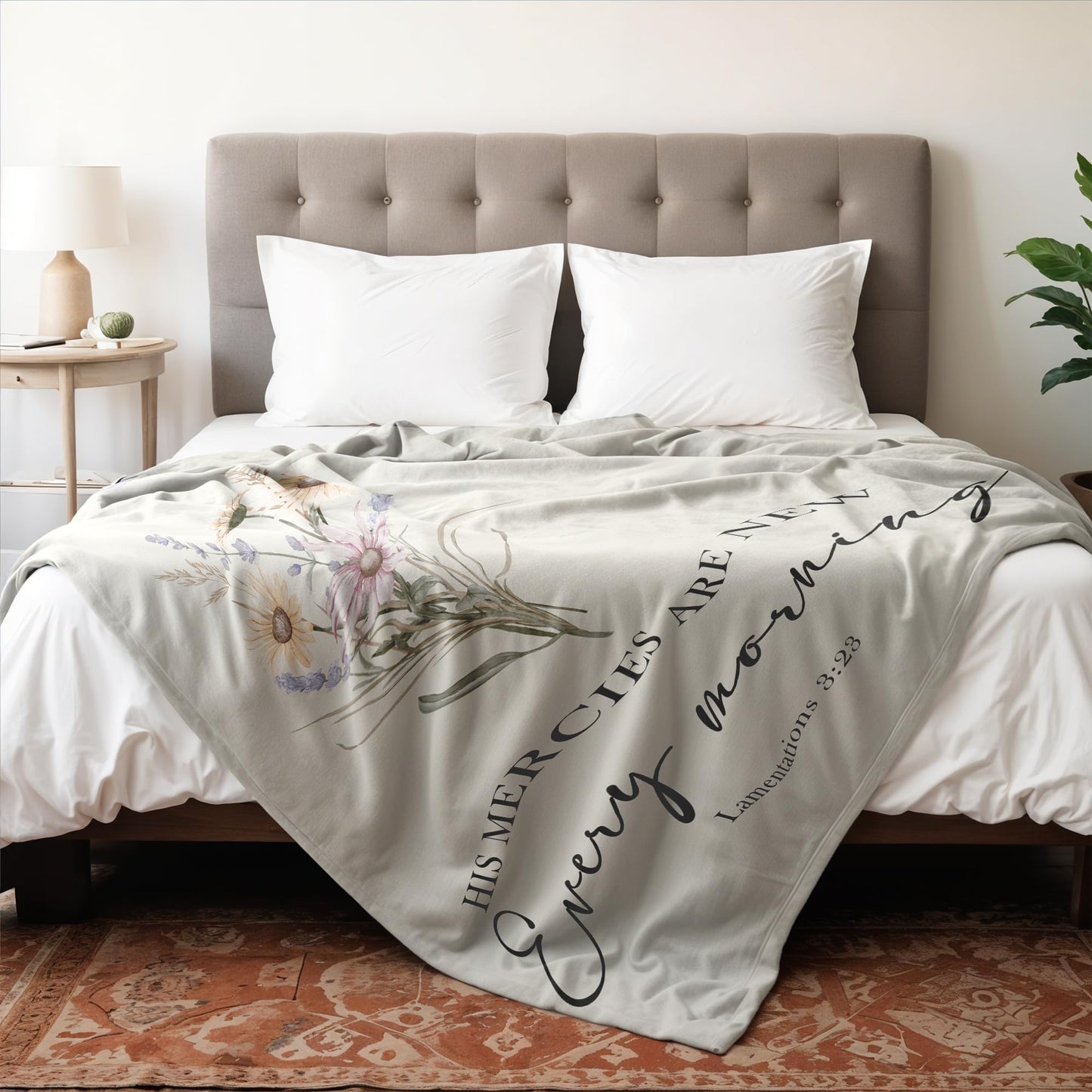 VRW His Mercies are New Every Morning Christian Blanket, Boho Floral Christian Bible Verse Flannel Throw Blankets for Women, Religious Prayer Hug Blankets for Bedroom Living Room Couch Sofa,50x60 Inch