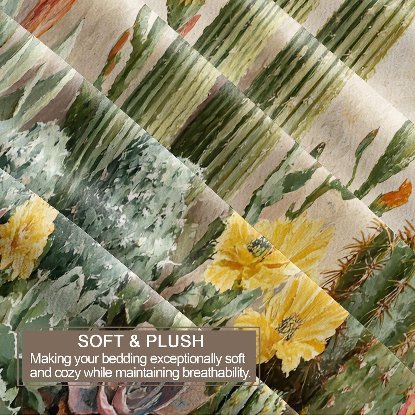 PAISUOQ Plant Bedding, Desert Cactus Duvet Cover Full, Plant Floral Comforter Cover with Zipper Ties, 3 Pieces with 2 Pillowcases, Home Decor & Gifts