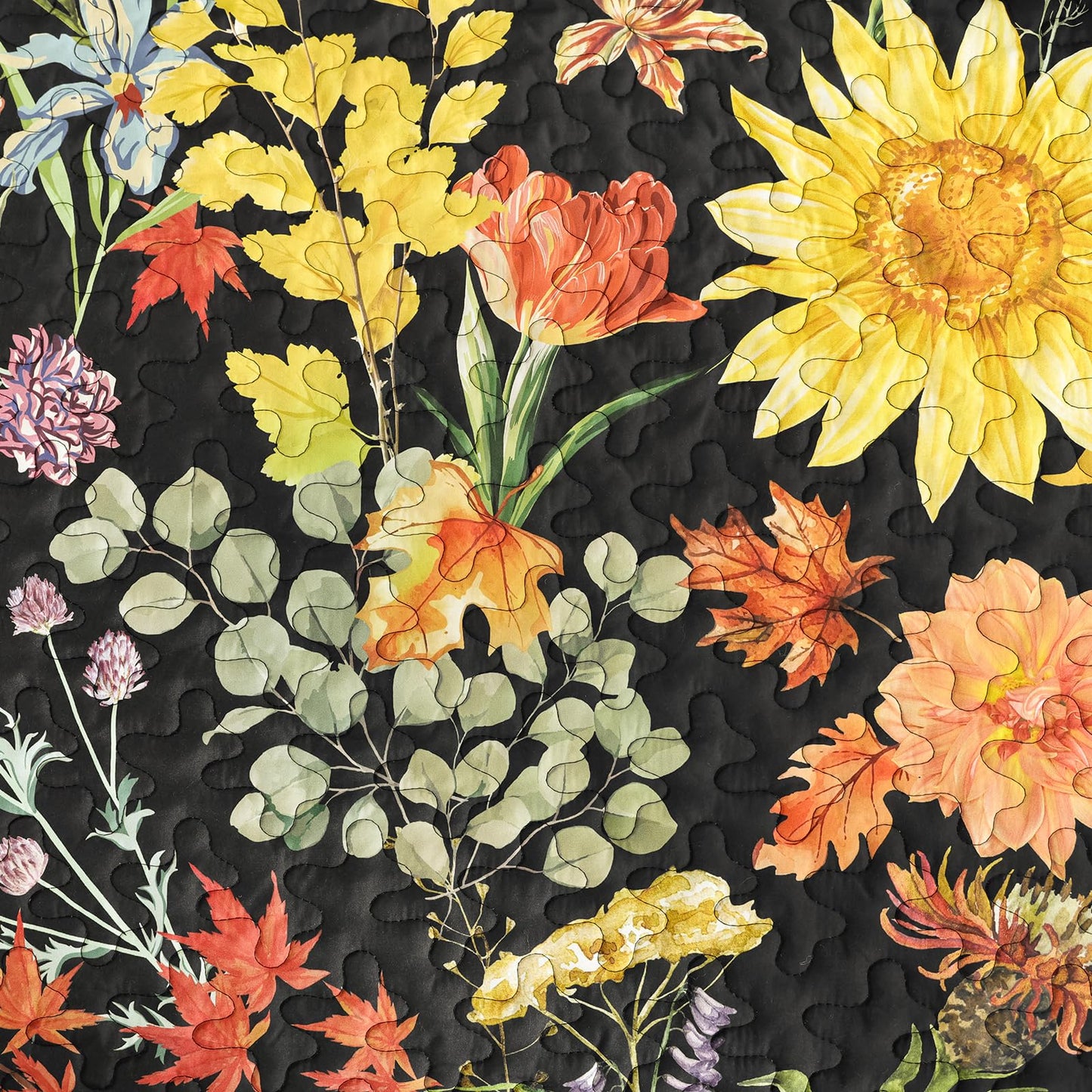 Yiran Quilt King Size, Black Yellow Floral Bedspreads Bedding Set, 3 Pieces Spring Summer Soft Lightweight Microfiber Coverlet with 2 Pillow Shams for All Season 106x90 Inch